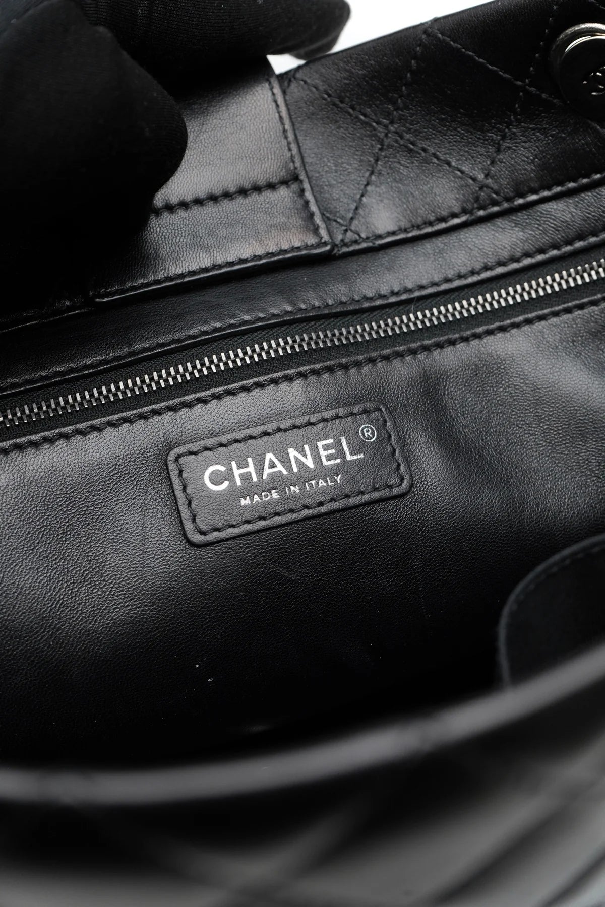Chanel Lambskin Quilted Shopping Tote Black