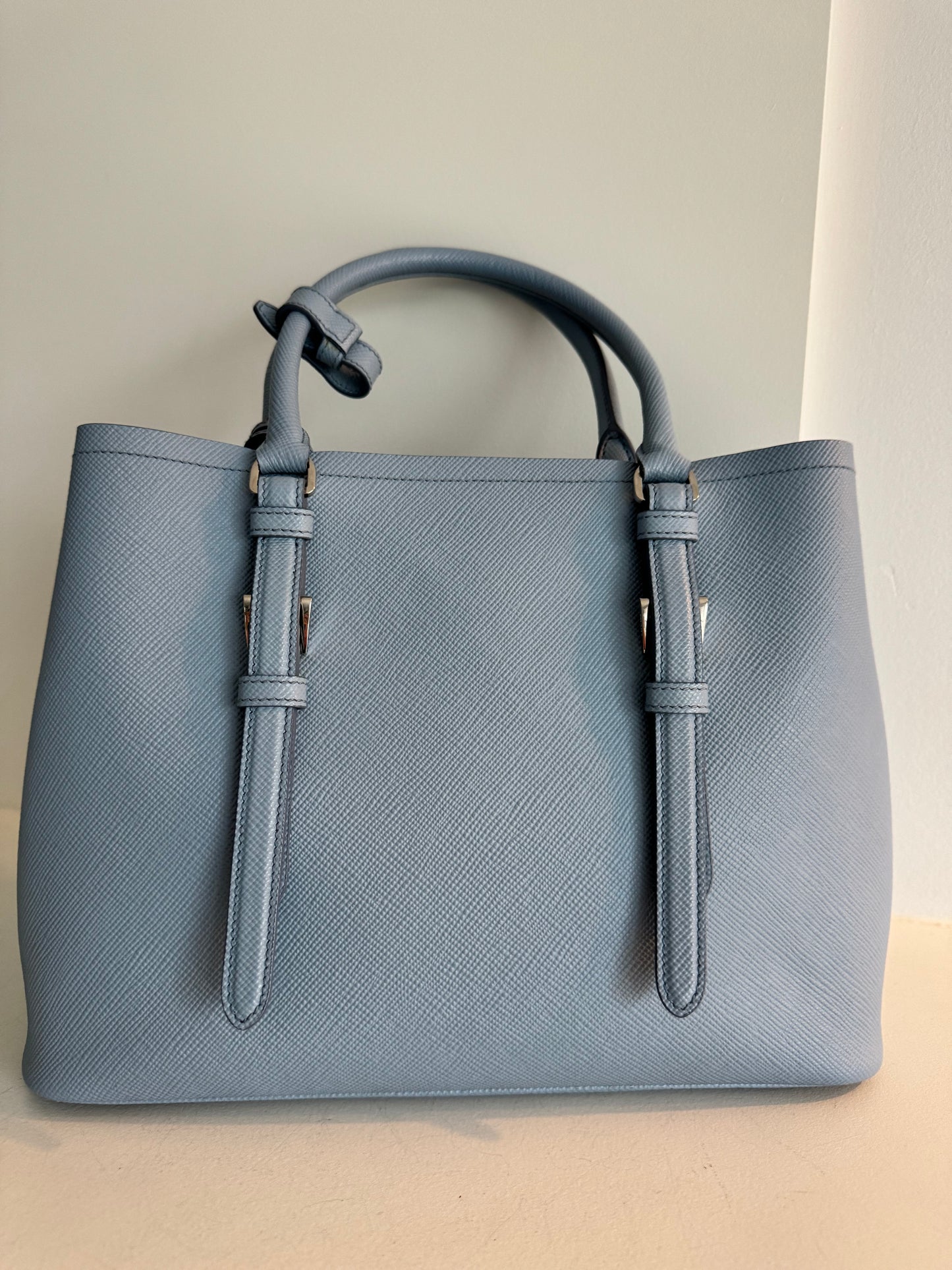 PRADA Saffiano Cuir Double Handle Tote Astrale