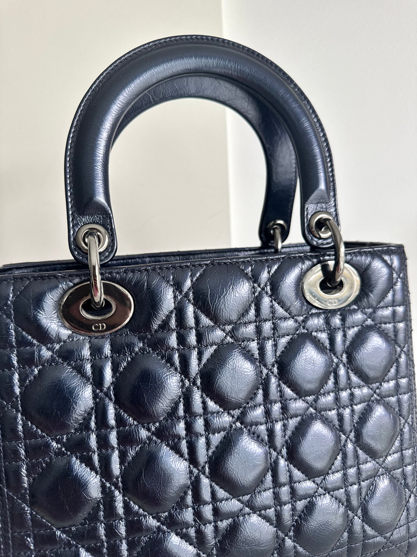 Christian Dior Medium Lady Navy with signature Cannage Stitching