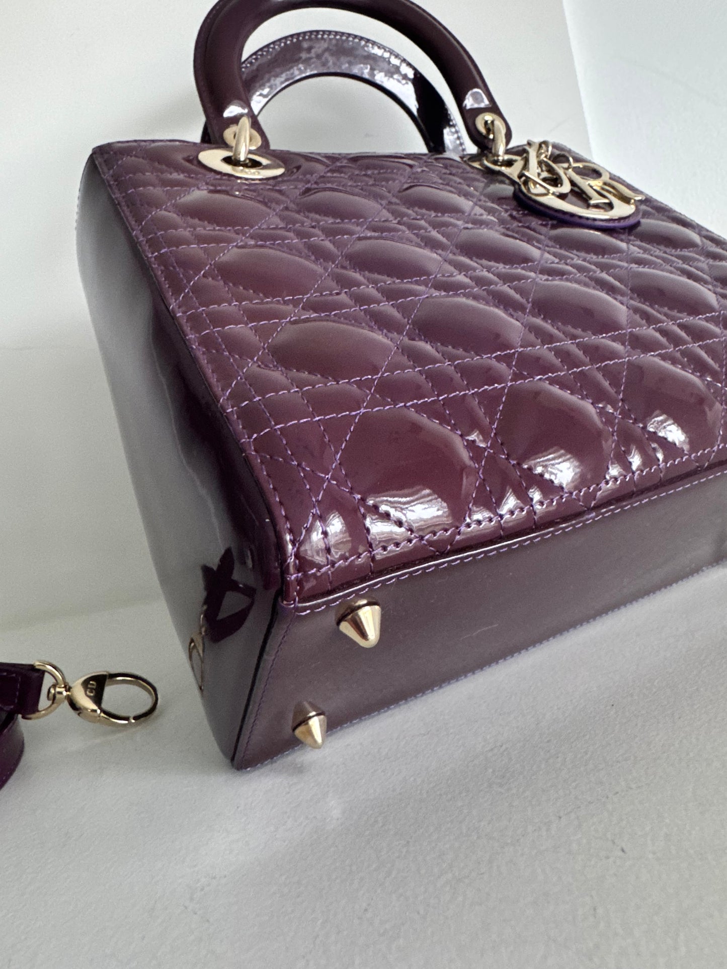 Christian Dior medium Lady, dark purple with signature Cannage stitching
