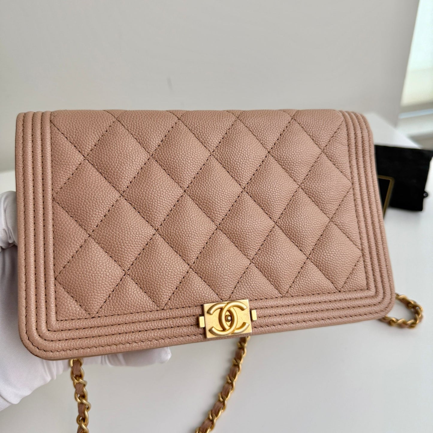 Chanel Dark Beige Boy Caviar WOC