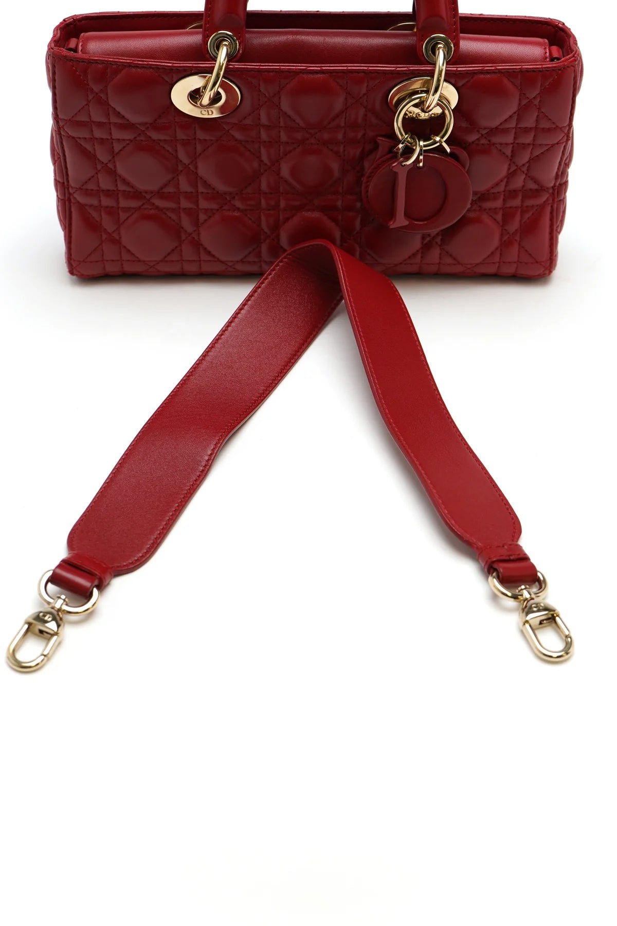 Christian Dior Lambskin Cannage Medium Lady D-Joy Red