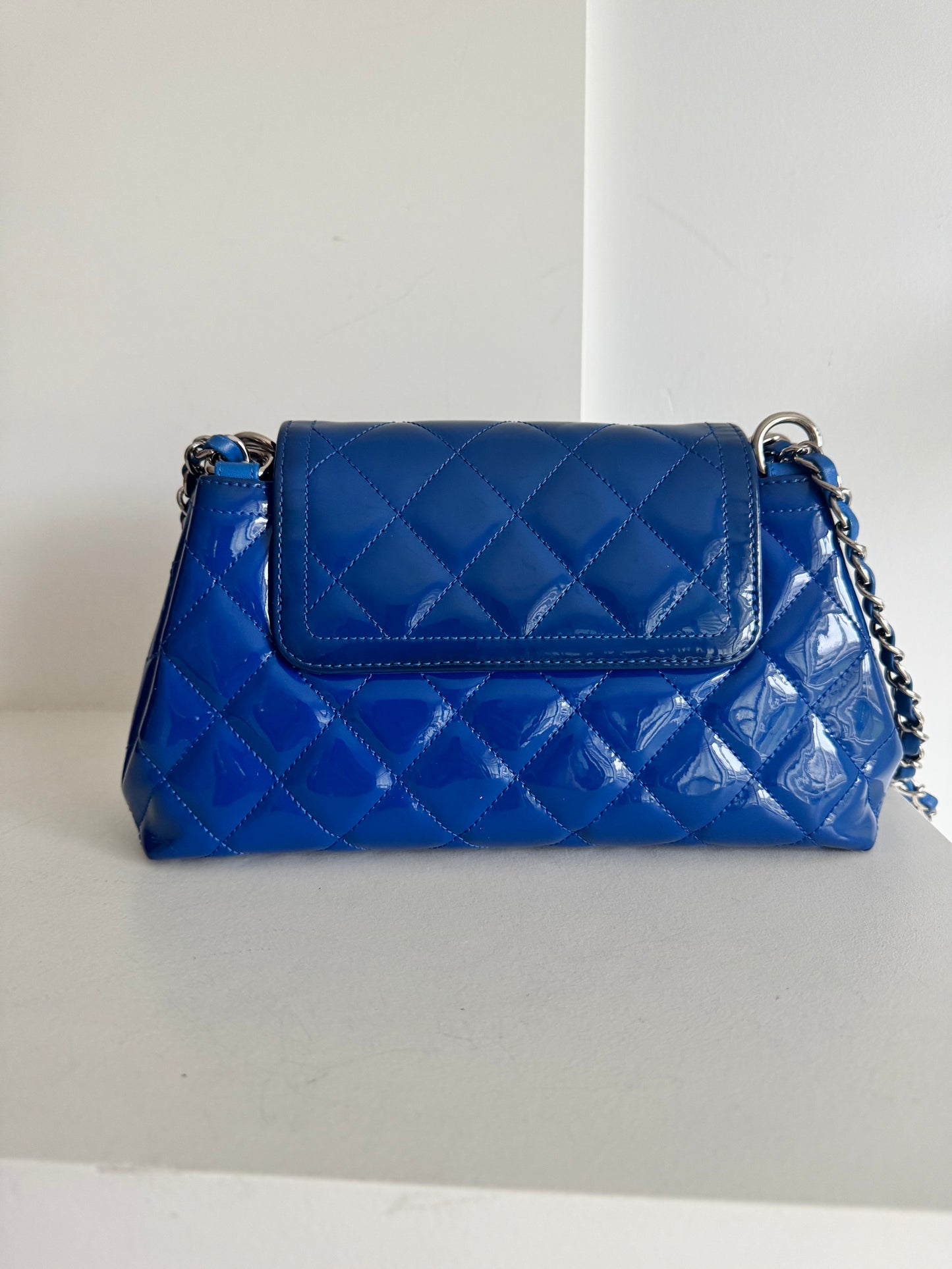 Chanel Blue Patent Leather Medium Accordion Shoulder