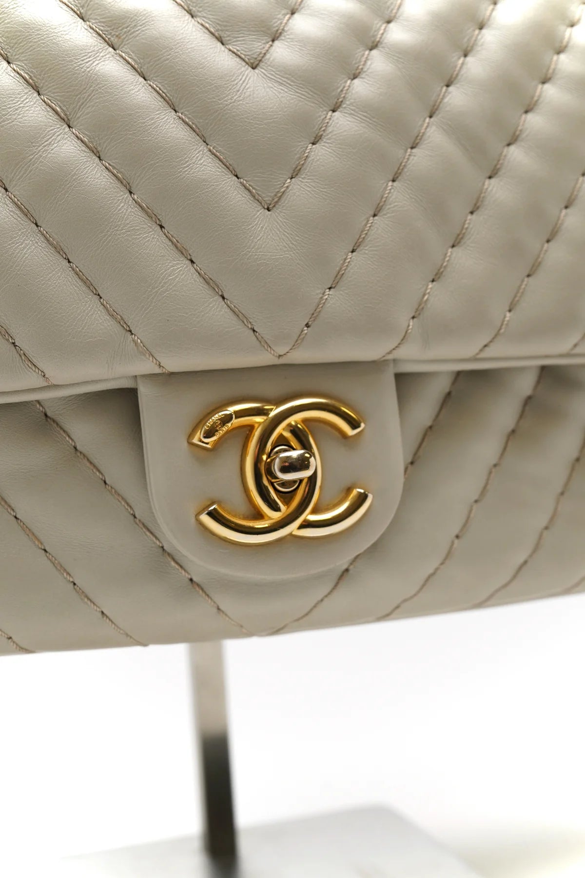 Chanel Calfskin Chevron Quilted Medium Double Flap Grey