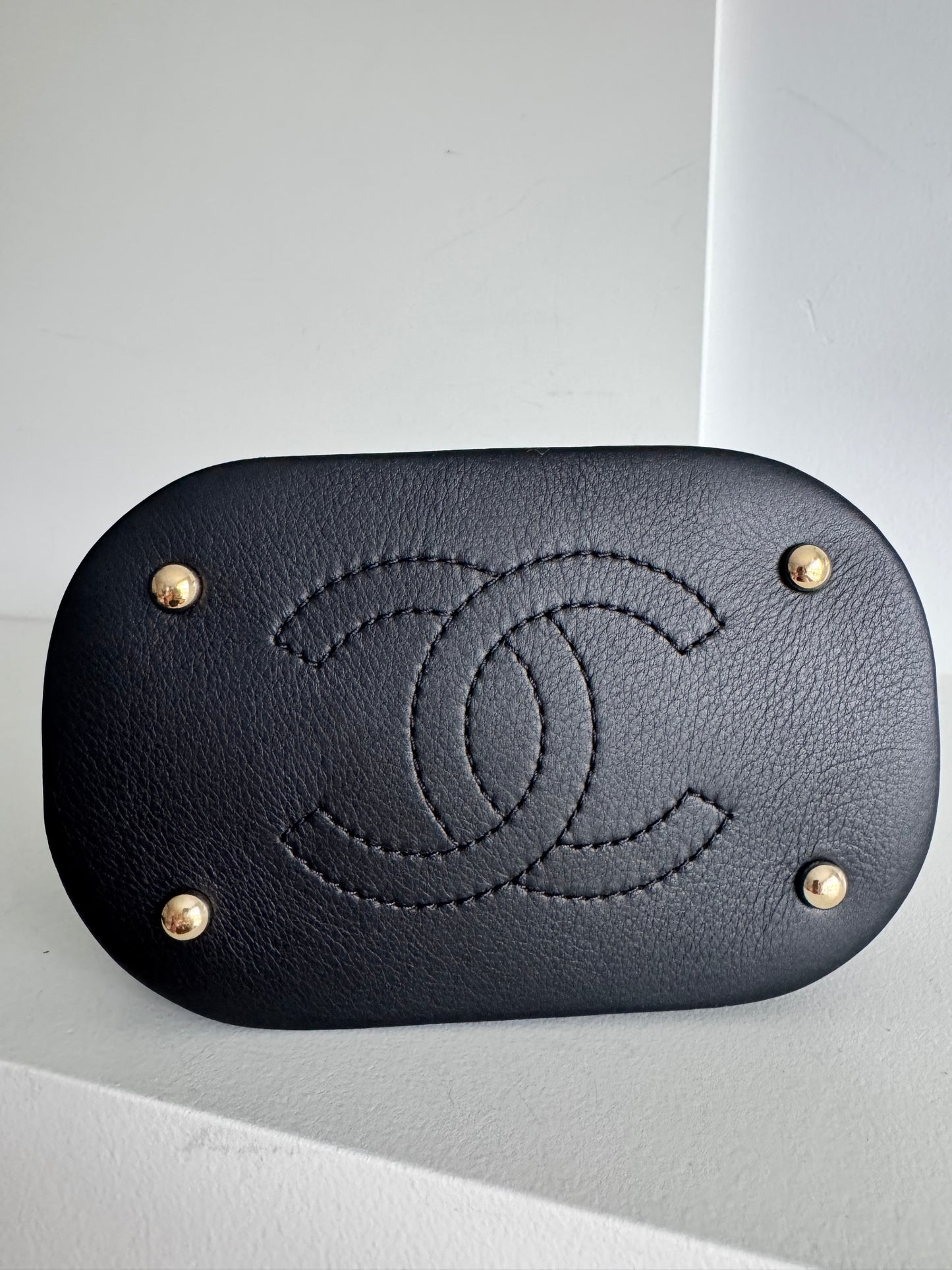 Chanel Calfskin Stitched Small Egyptian Amulet Drawstring Bag Black