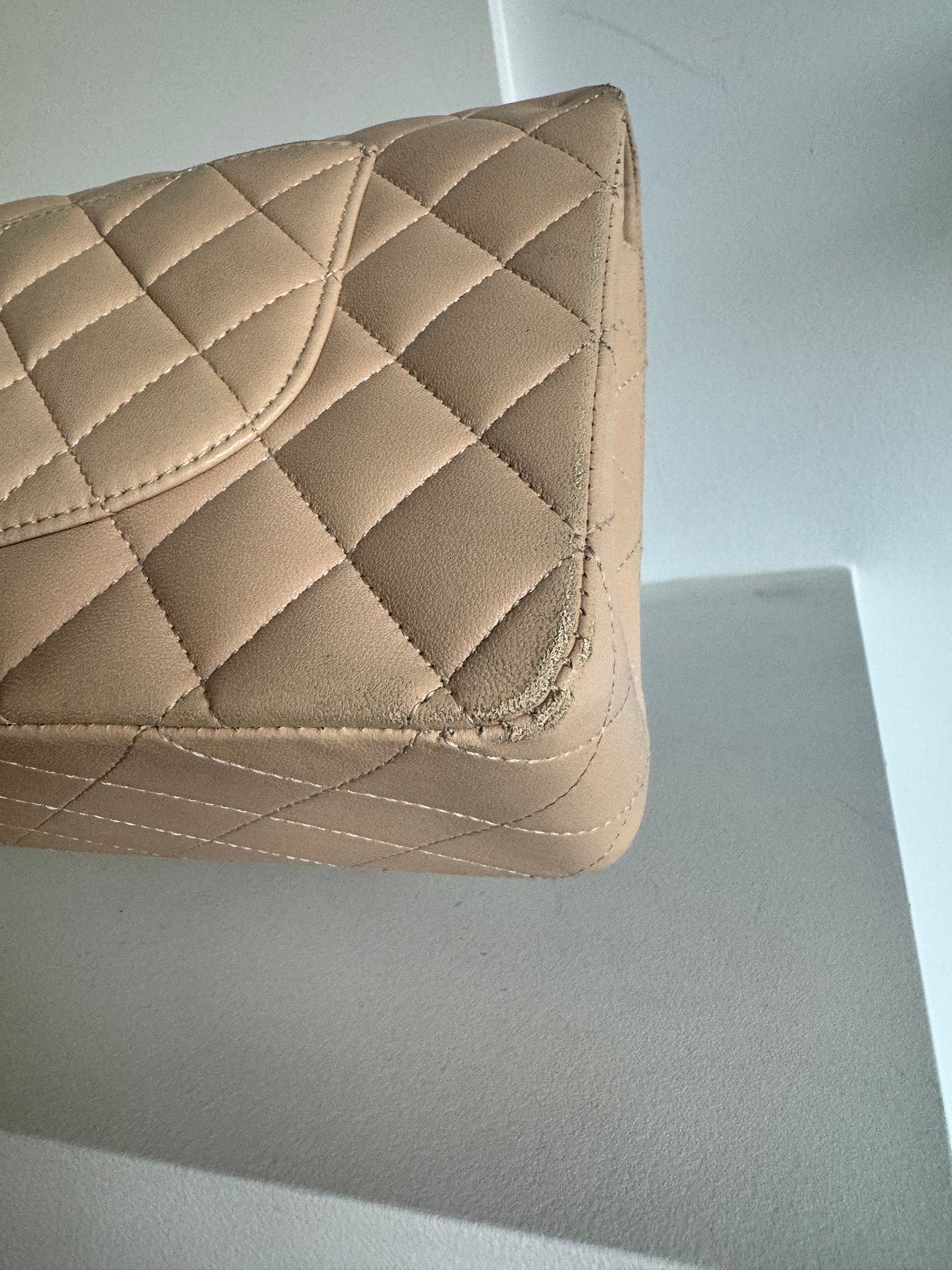 Chanel medium classic double flap lambskin beige GHW