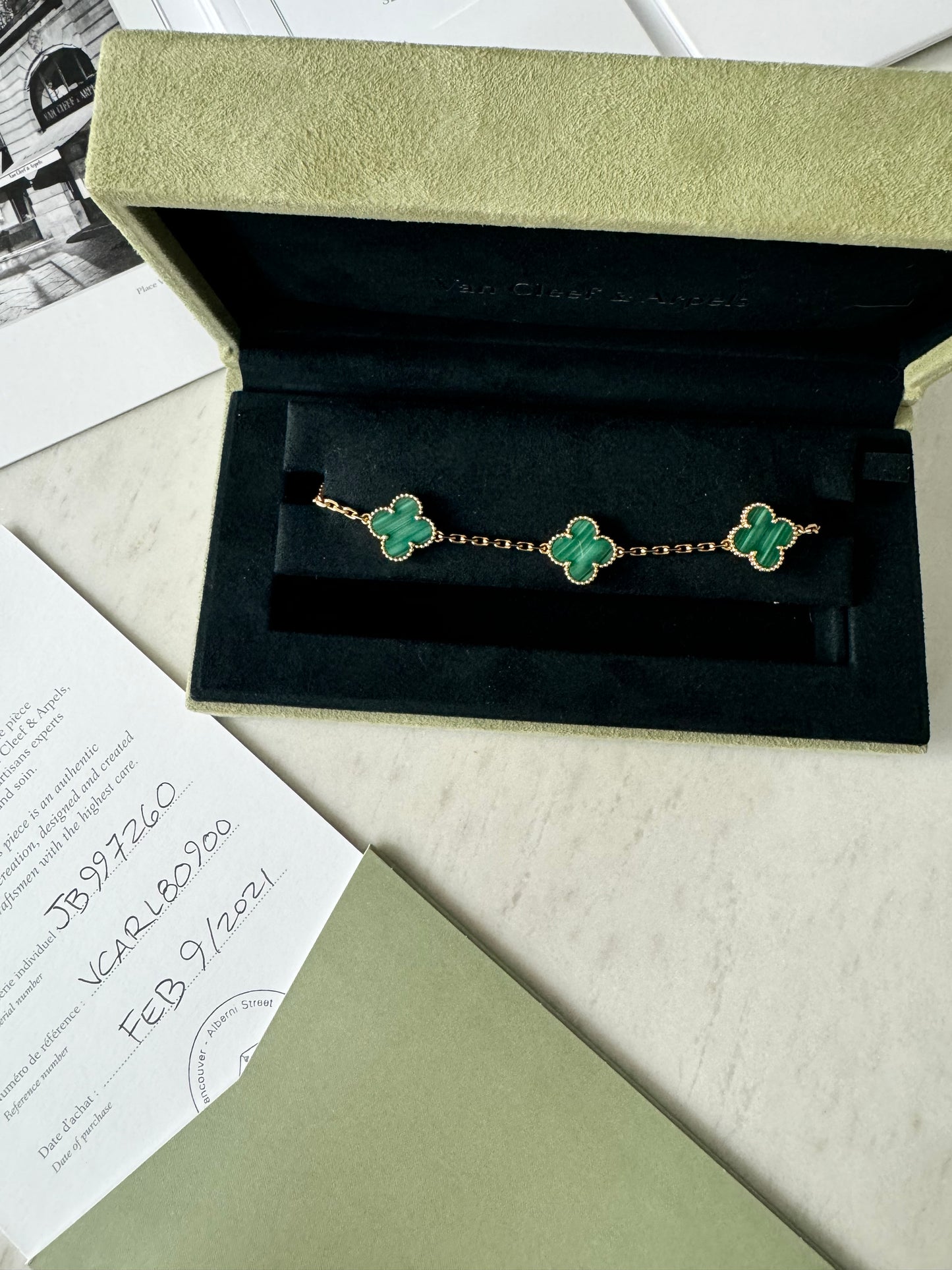 Van cleef and arpels 5motif Alhambra bracelet, malachite