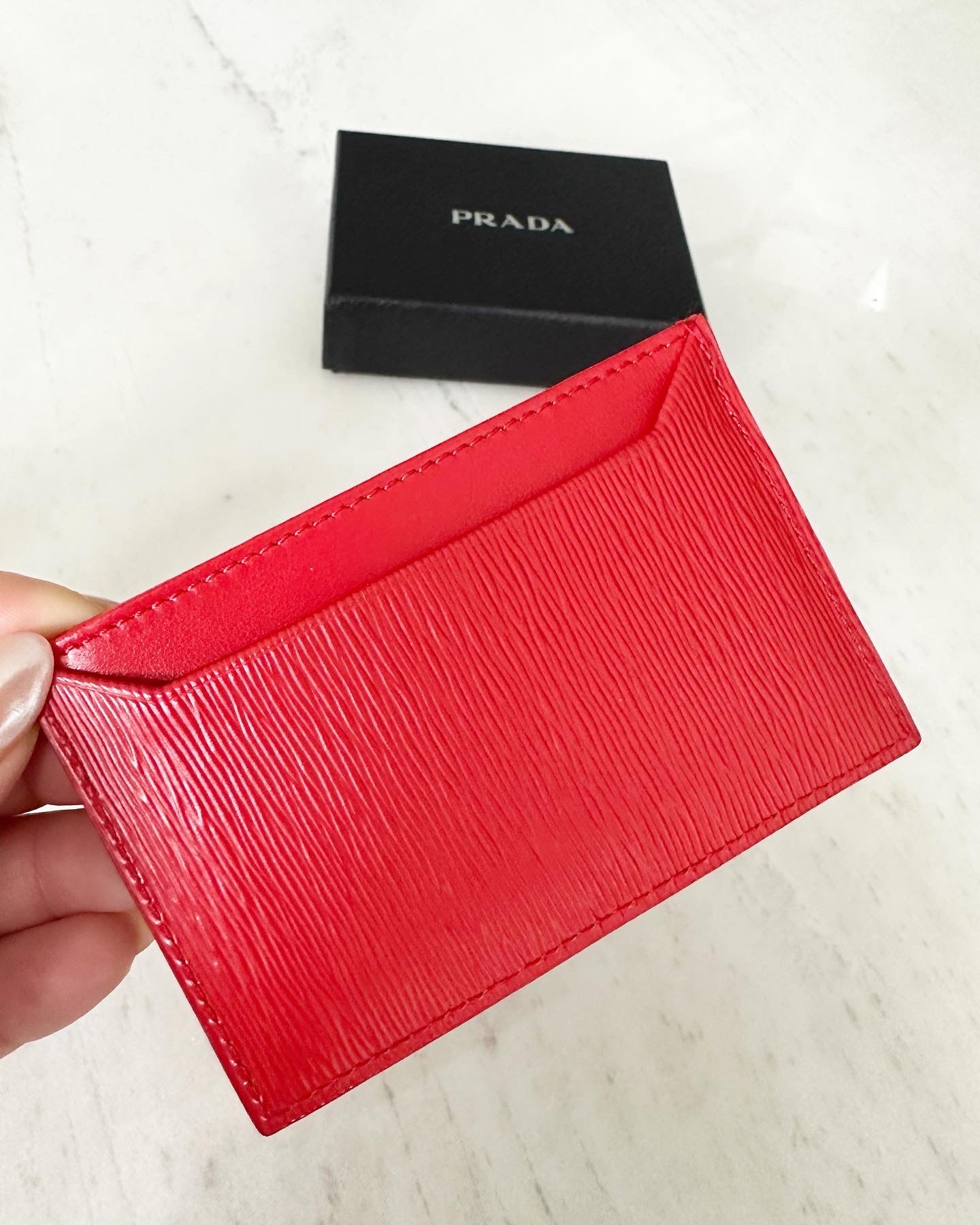 Prada red saffiano leather card holder