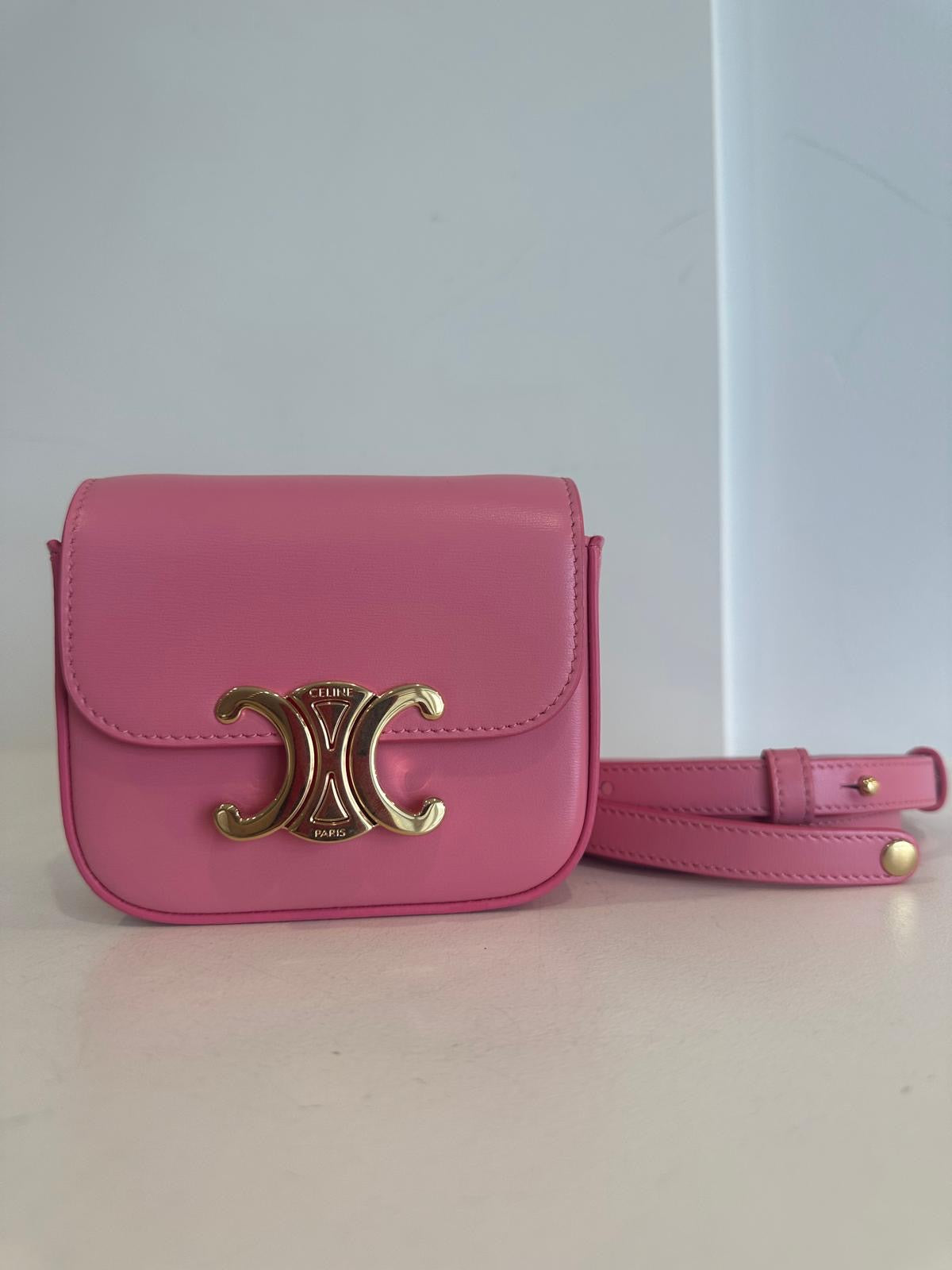 Celine Mini Claude In Shiny Calfskin, pink