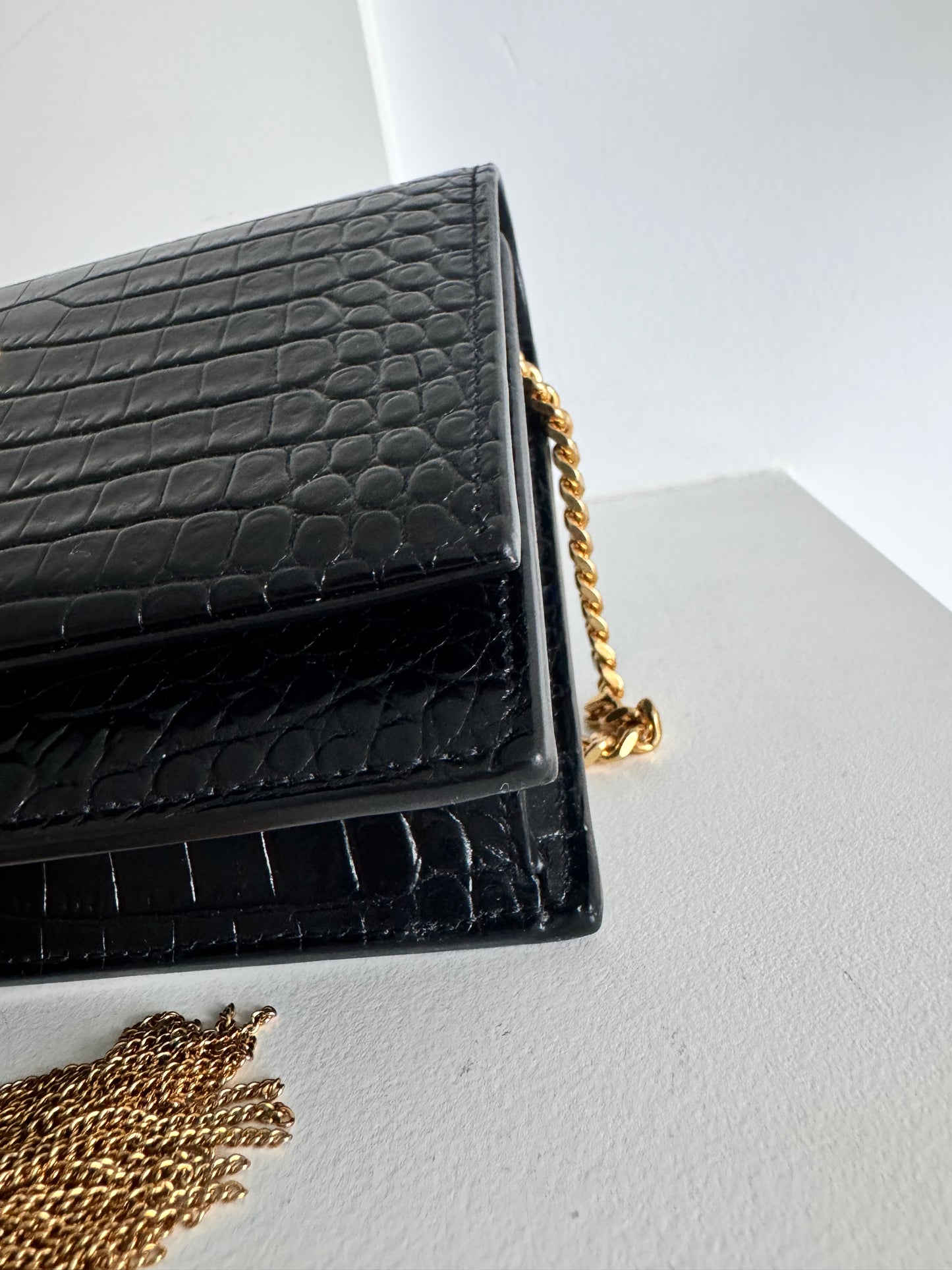 Saint Laurent Kate Wallet On Chain Croc Embossed bag