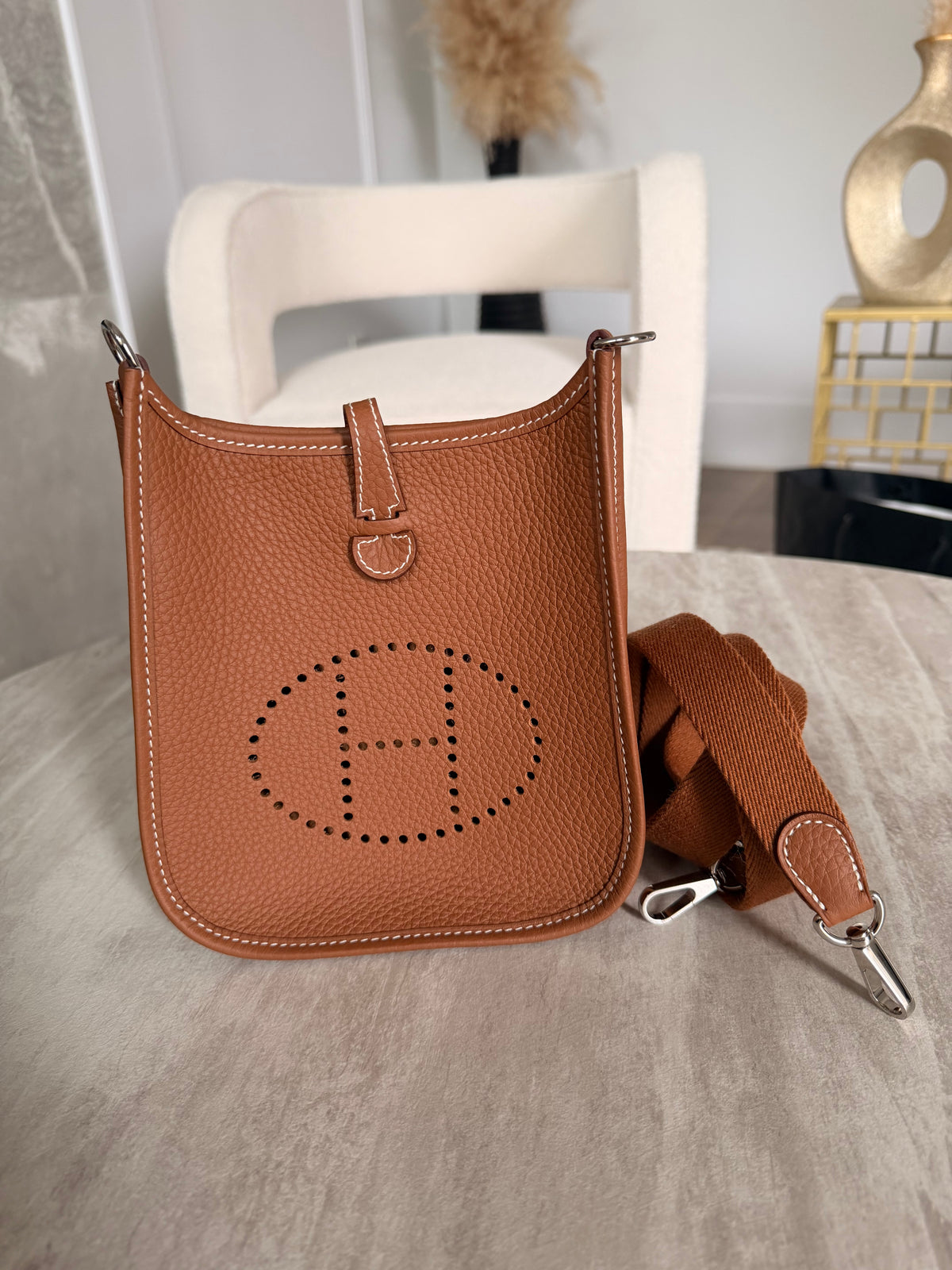 Hermes Mini Evelyn Bag, Gold PHW