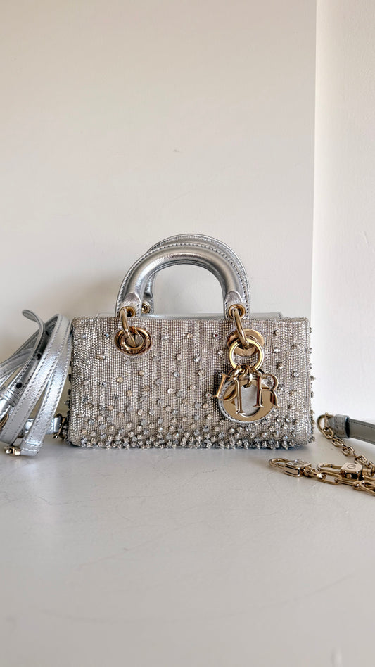 Christian Dior Metallic Lambskin Crystal Beaded Micro Lady D-Joy