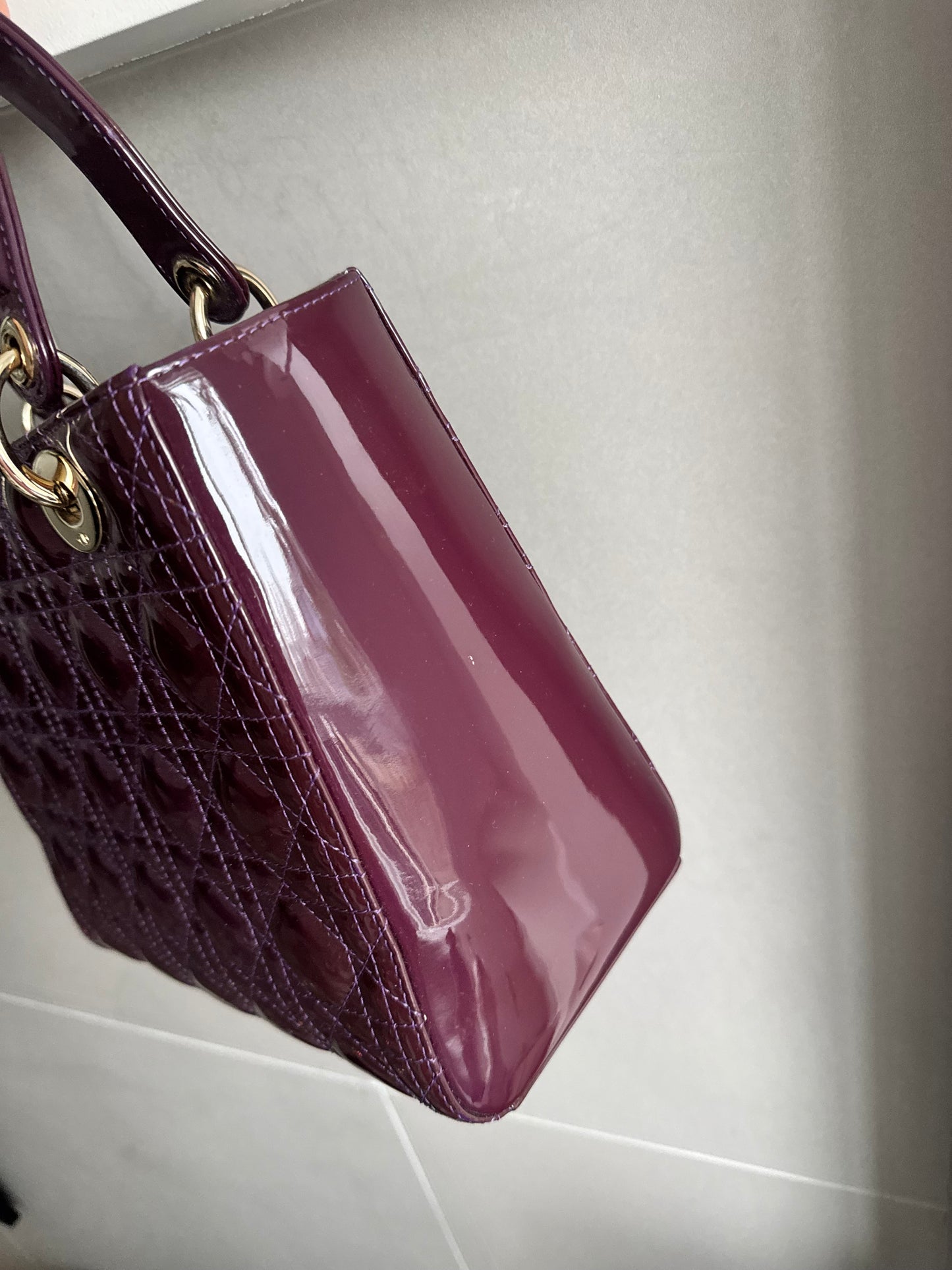 Christian Dior medium Lady, dark purple with signature Cannage stitching