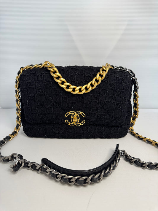 Chanel 19 black tweed bag