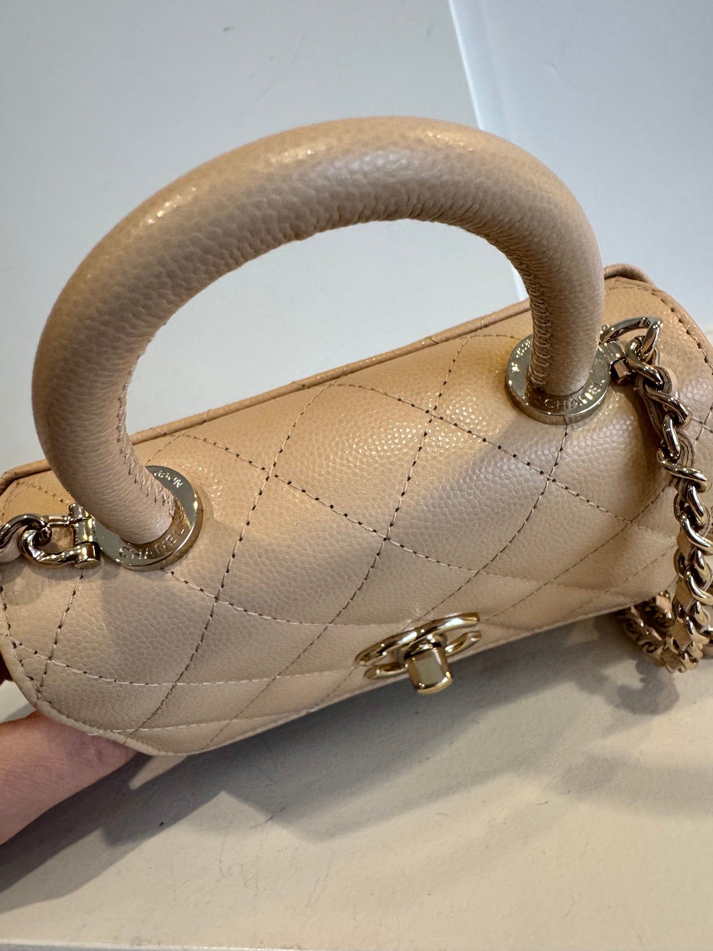 Chanel Mini Beige Caviar Coco Handle Bag 24k