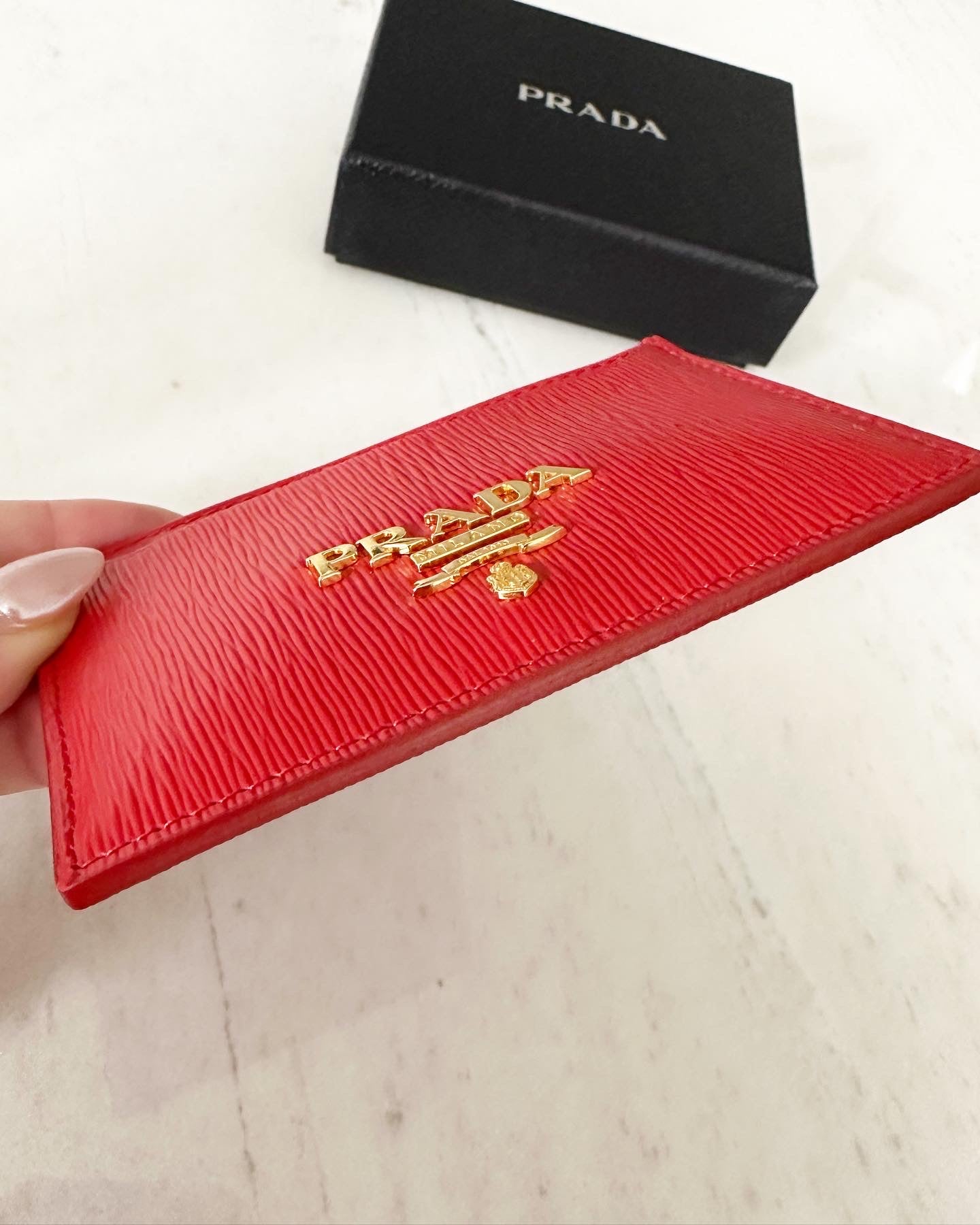 Prada red saffiano leather card holder