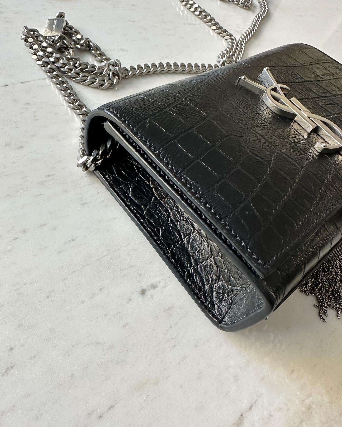 Saint Laurent Small Kate Croc Embossed bag