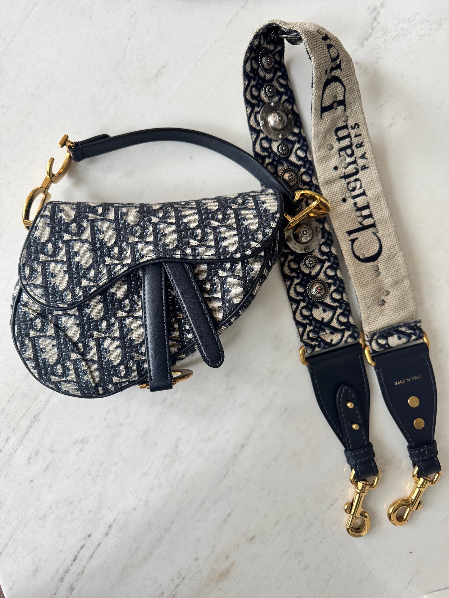 Christian Dior Mini Saddle Oblique Jacquard Bag with strap