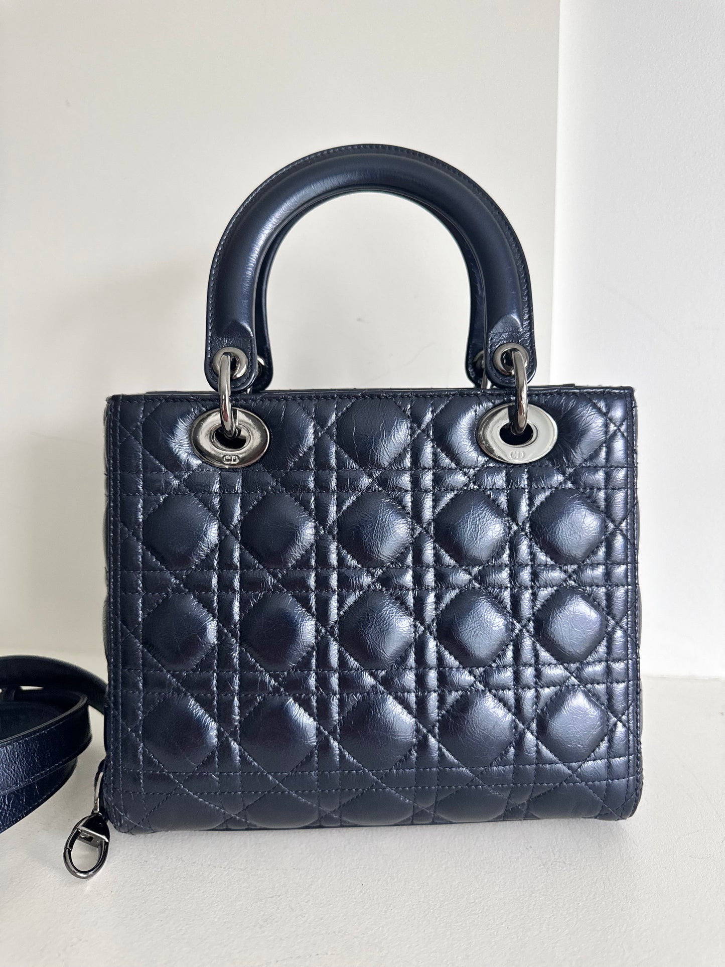 Christian Dior Medium Lady Navy with signature Cannage Stitching