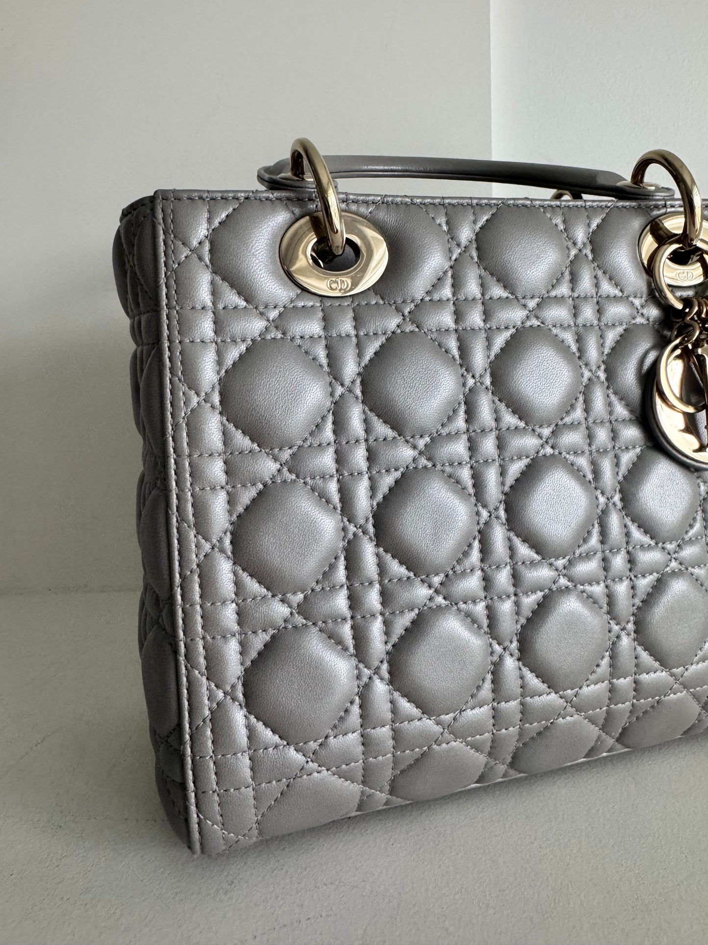 Christian Dior medium Lady, grey with signature Cannage stitching