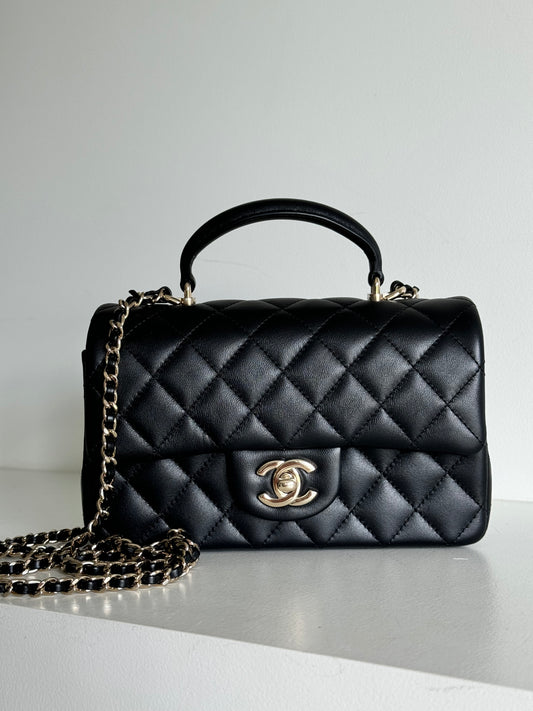 Chanel Quilted Mini Top Handle Black ghw