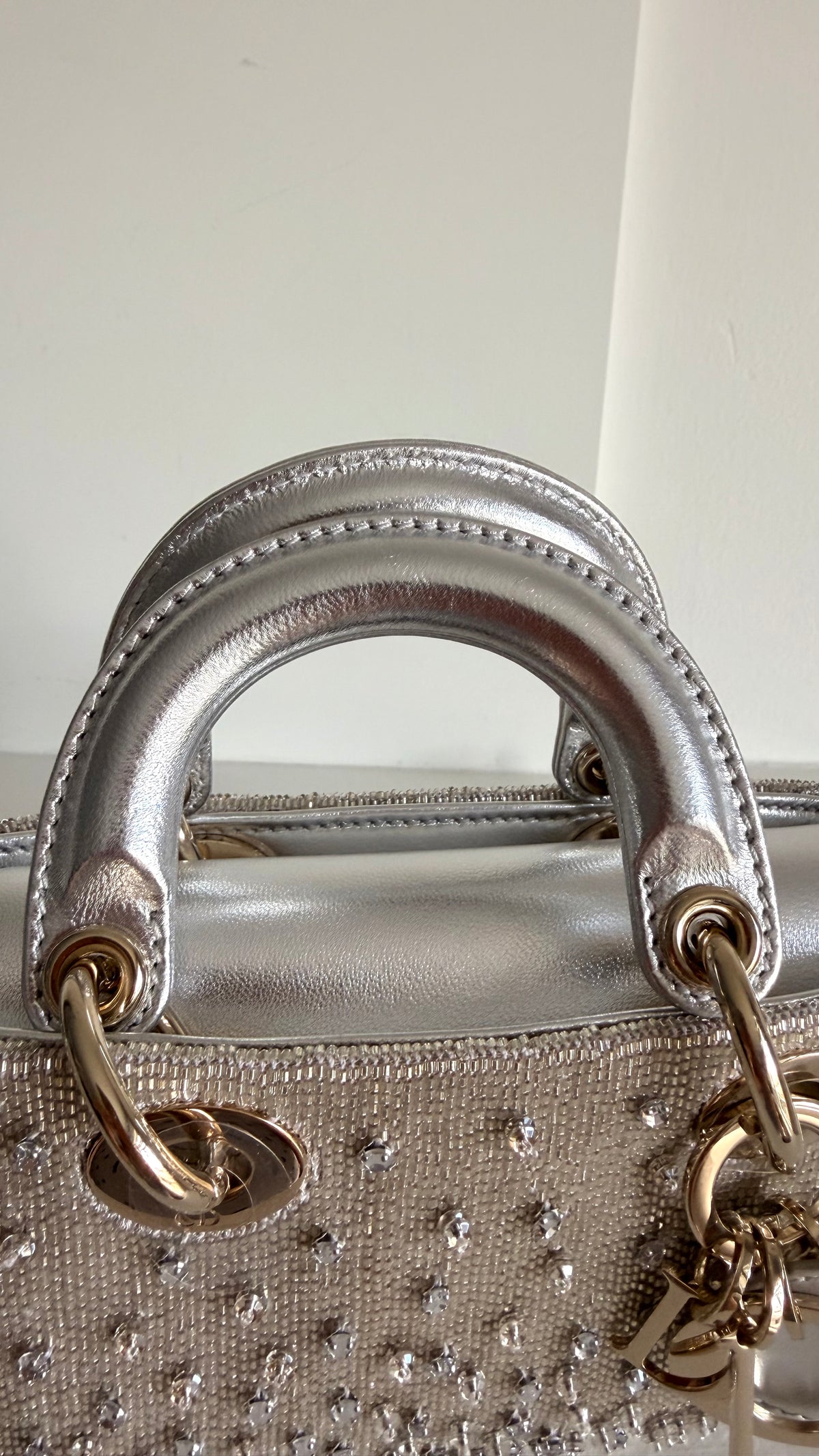 Christian Dior Metallic Lambskin Crystal Beaded Micro Lady D-Joy