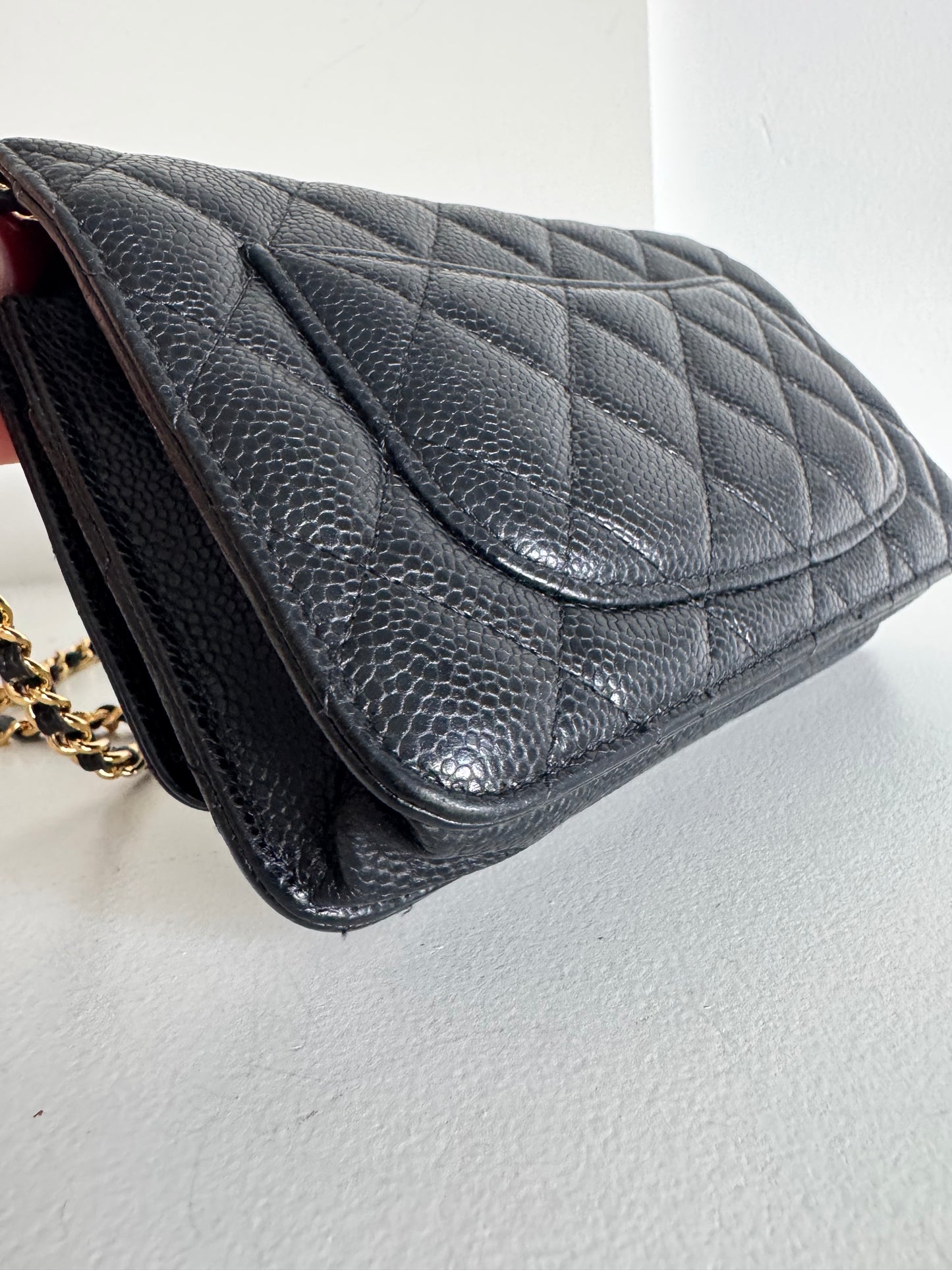 Chanel caviar wallet on chain black gold hardware