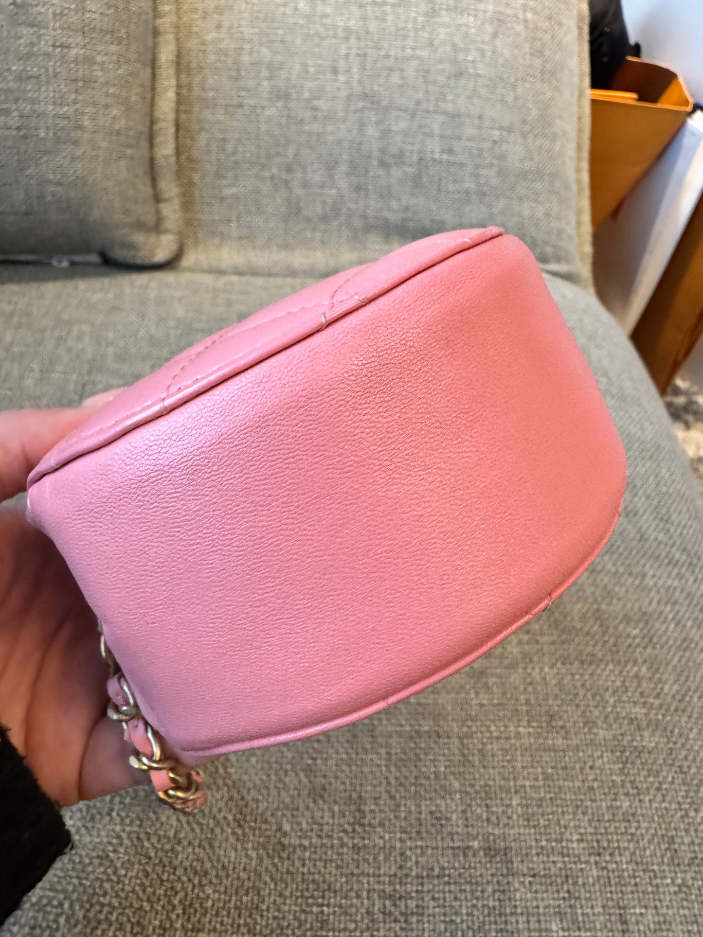 Chanel round mini Lambskin bag, pink