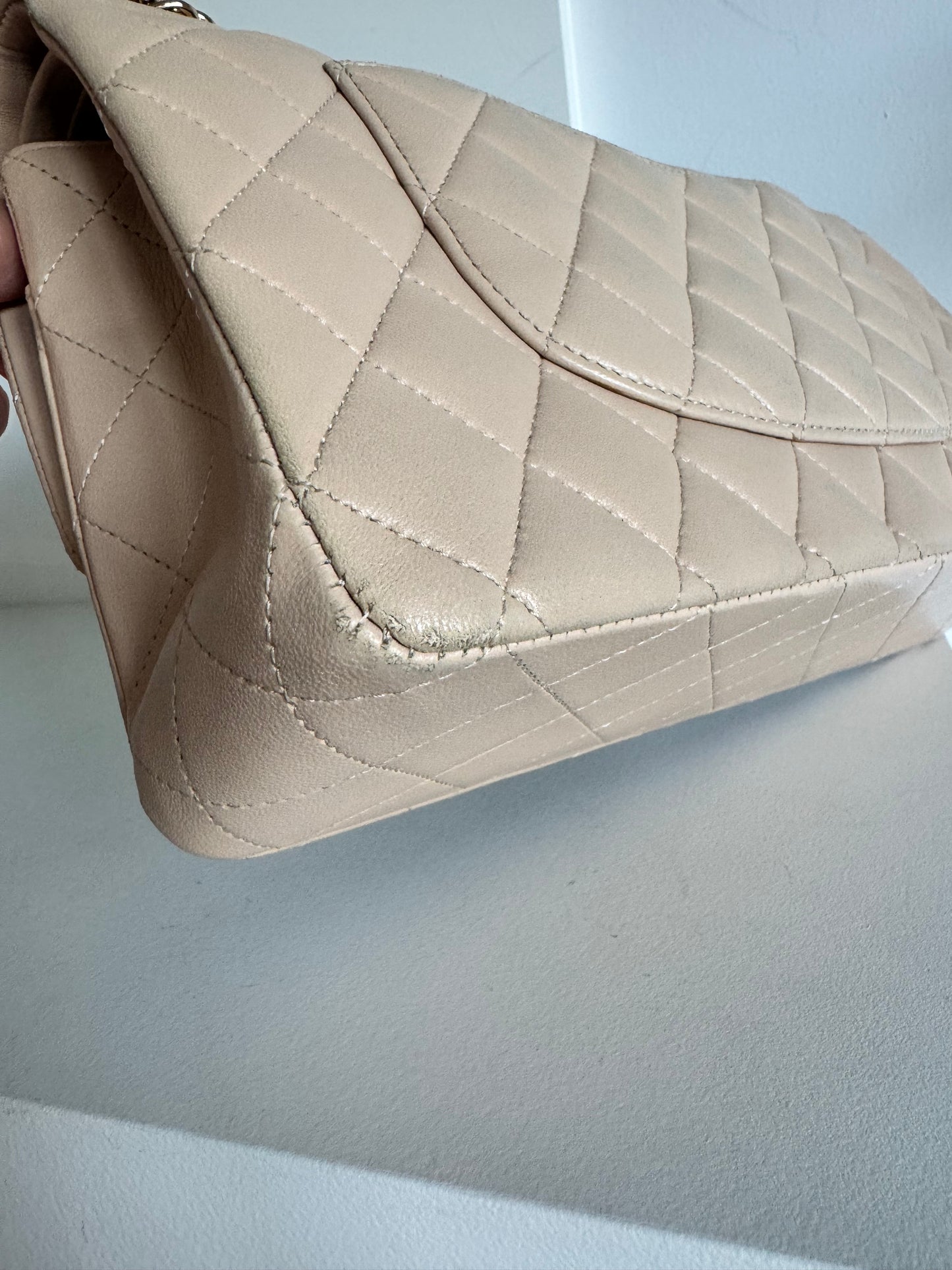 Chanel medium classic double flap lambskin beige GHW