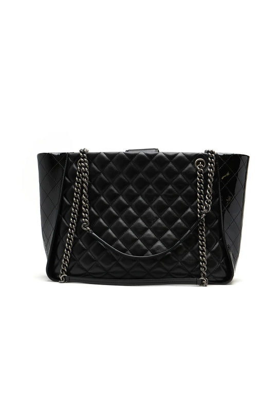 Chanel Lambskin Quilted Shopping Tote Black