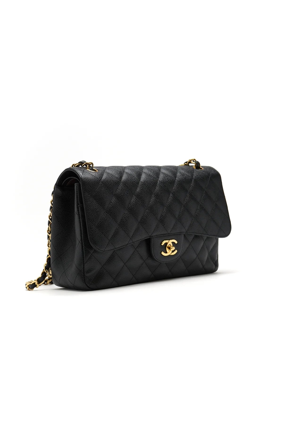 Chanel Caviar Quilted Jumbo Double Flap Black and gold