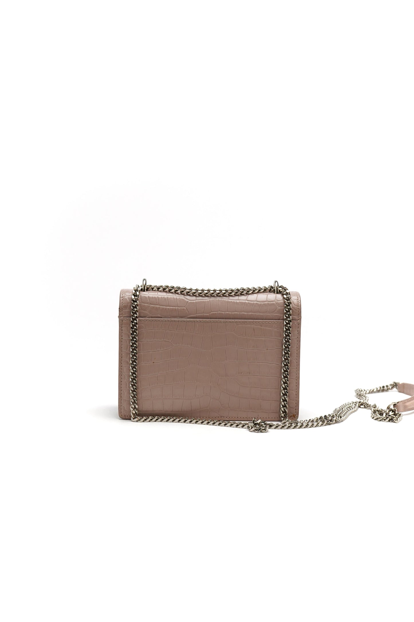 Saint Laurent Calfskin Crocodile Embossed Monogram Sunset Chain Wallet