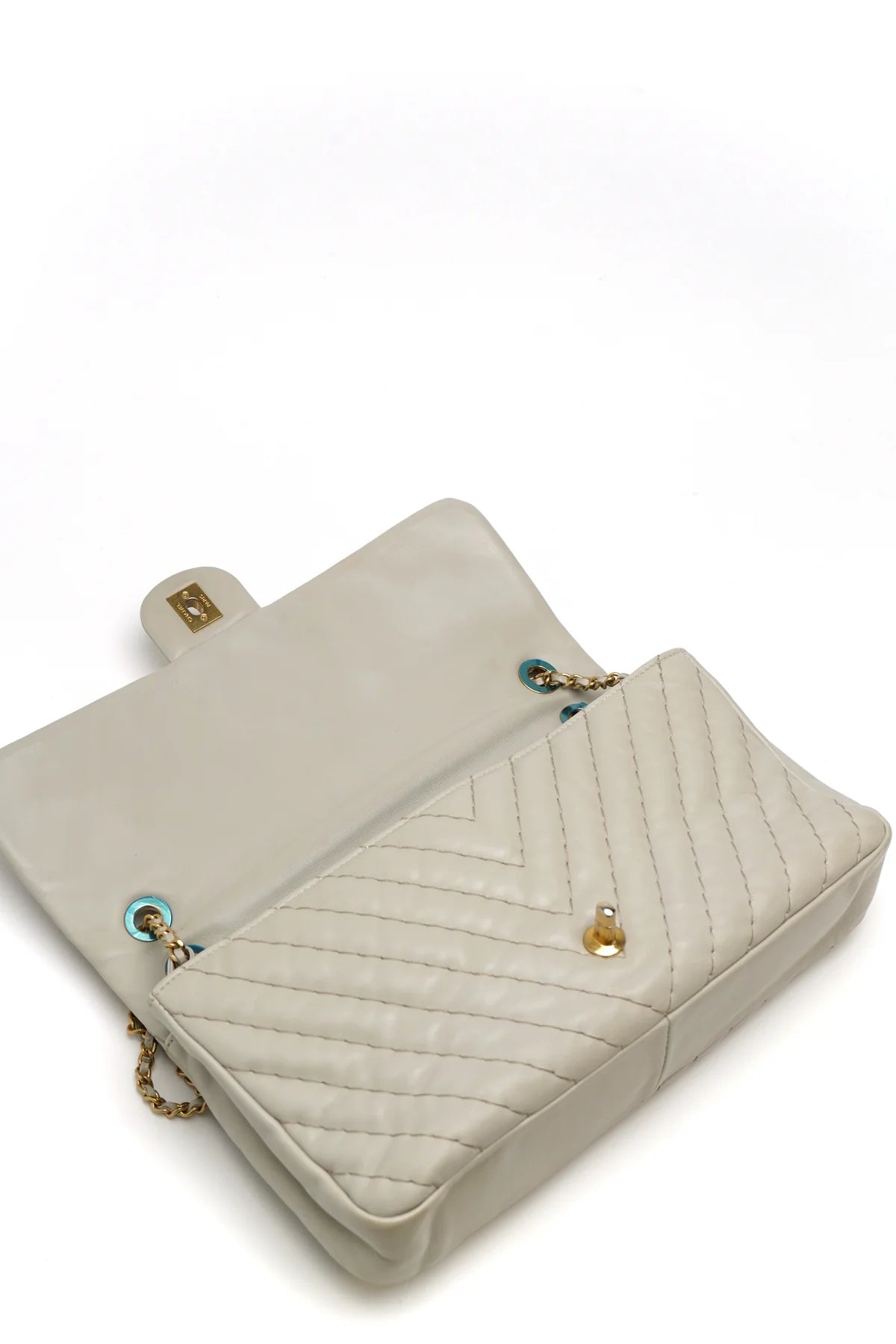 Chanel Calfskin Chevron Quilted Medium Double Flap Grey
