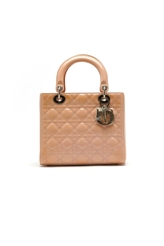 Christian Dior Patent Cannage Medium Lady Dior Rose Clair