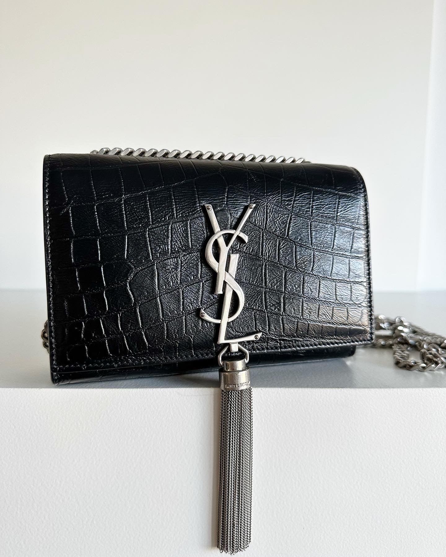 Saint Laurent Small Kate Croc Embossed bag