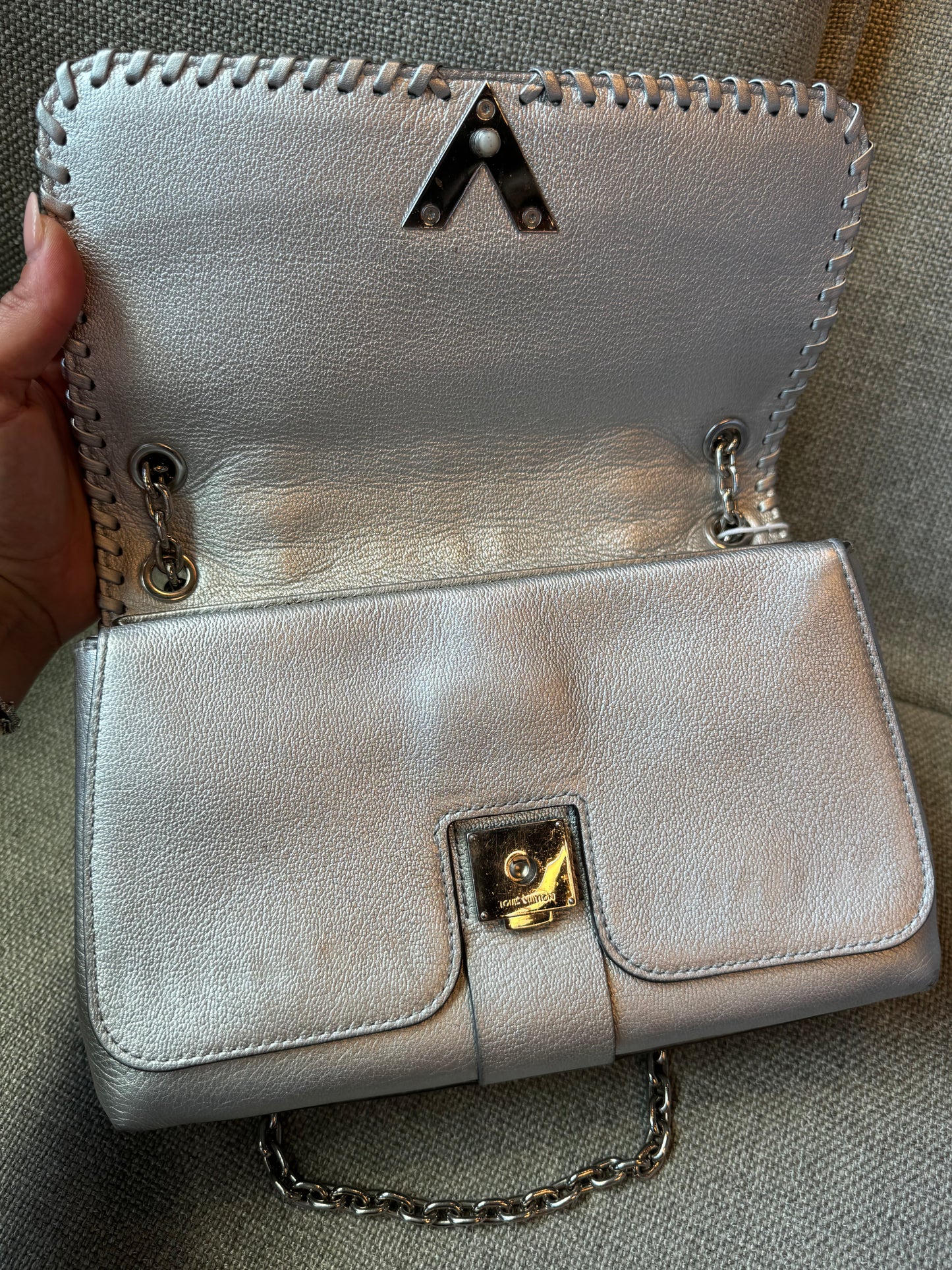 Louis Vuitton Metallic Silver Leather Braided Very Chain Bag