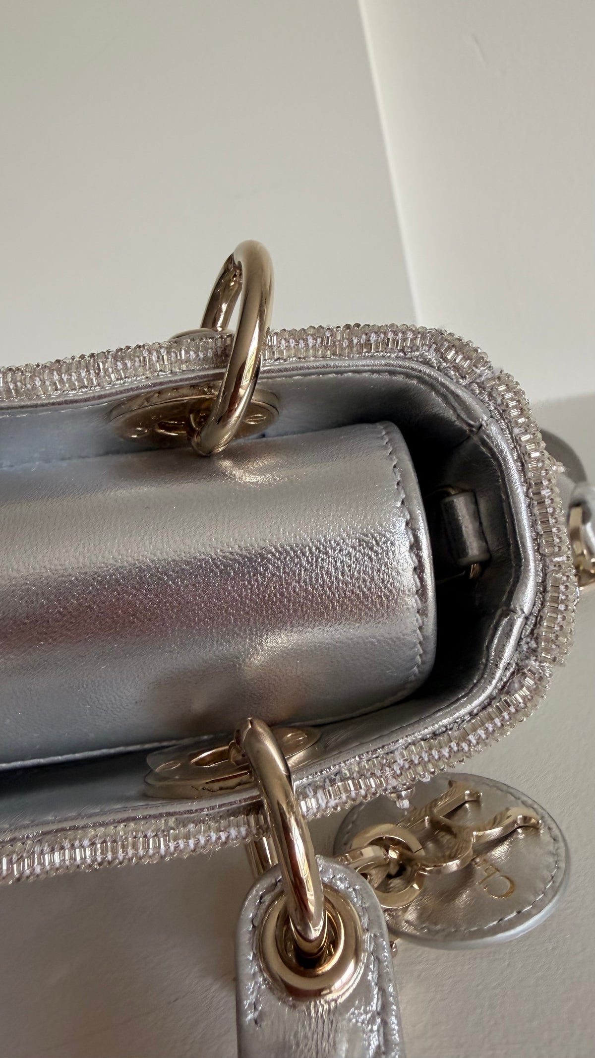 Christian Dior Metallic Lambskin Crystal Beaded Micro Lady D-Joy