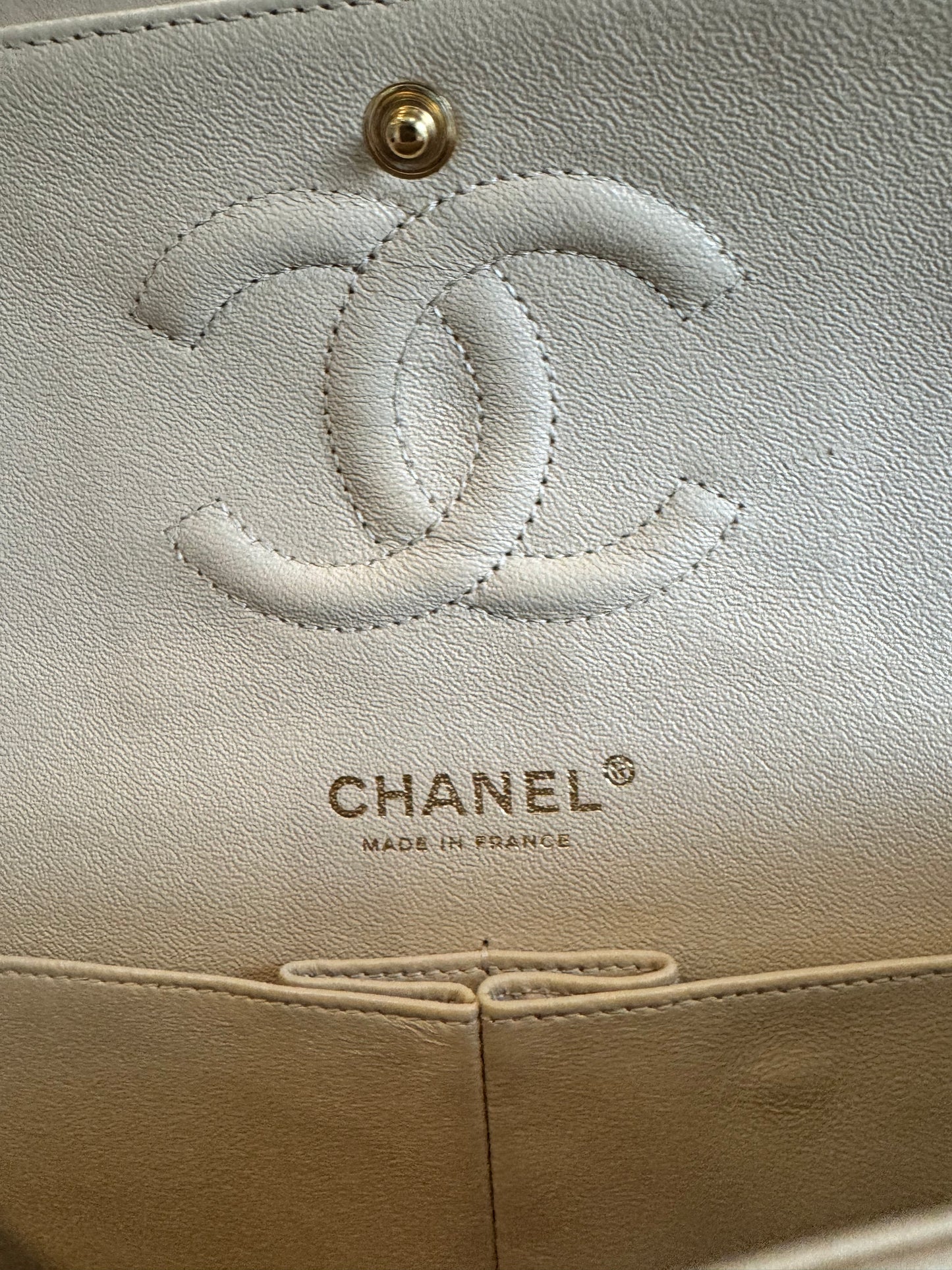 Chanel medium classic double flap lambskin beige GHW