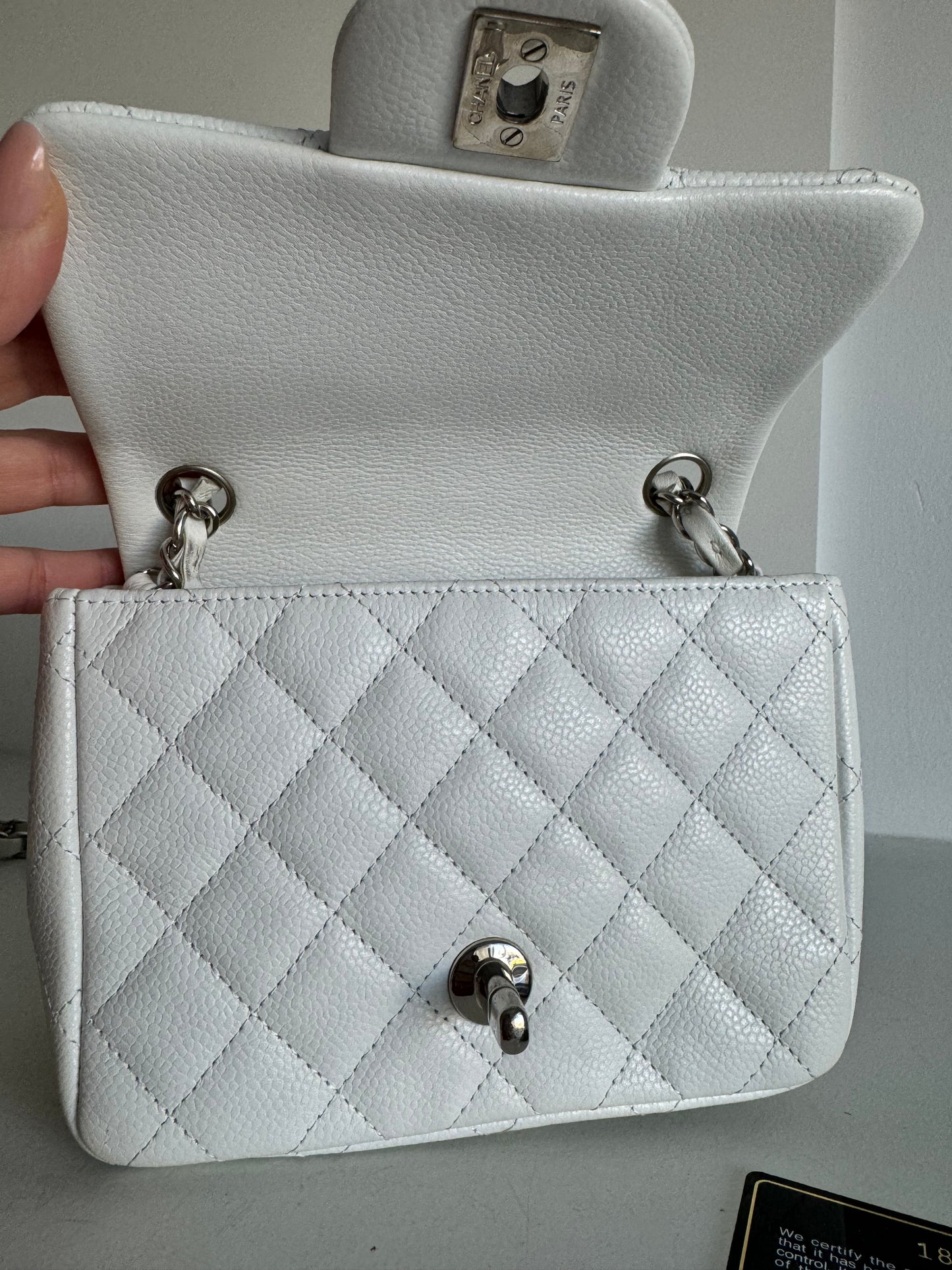 Chanel Classic Caviar Mini Square Flap Bag, white