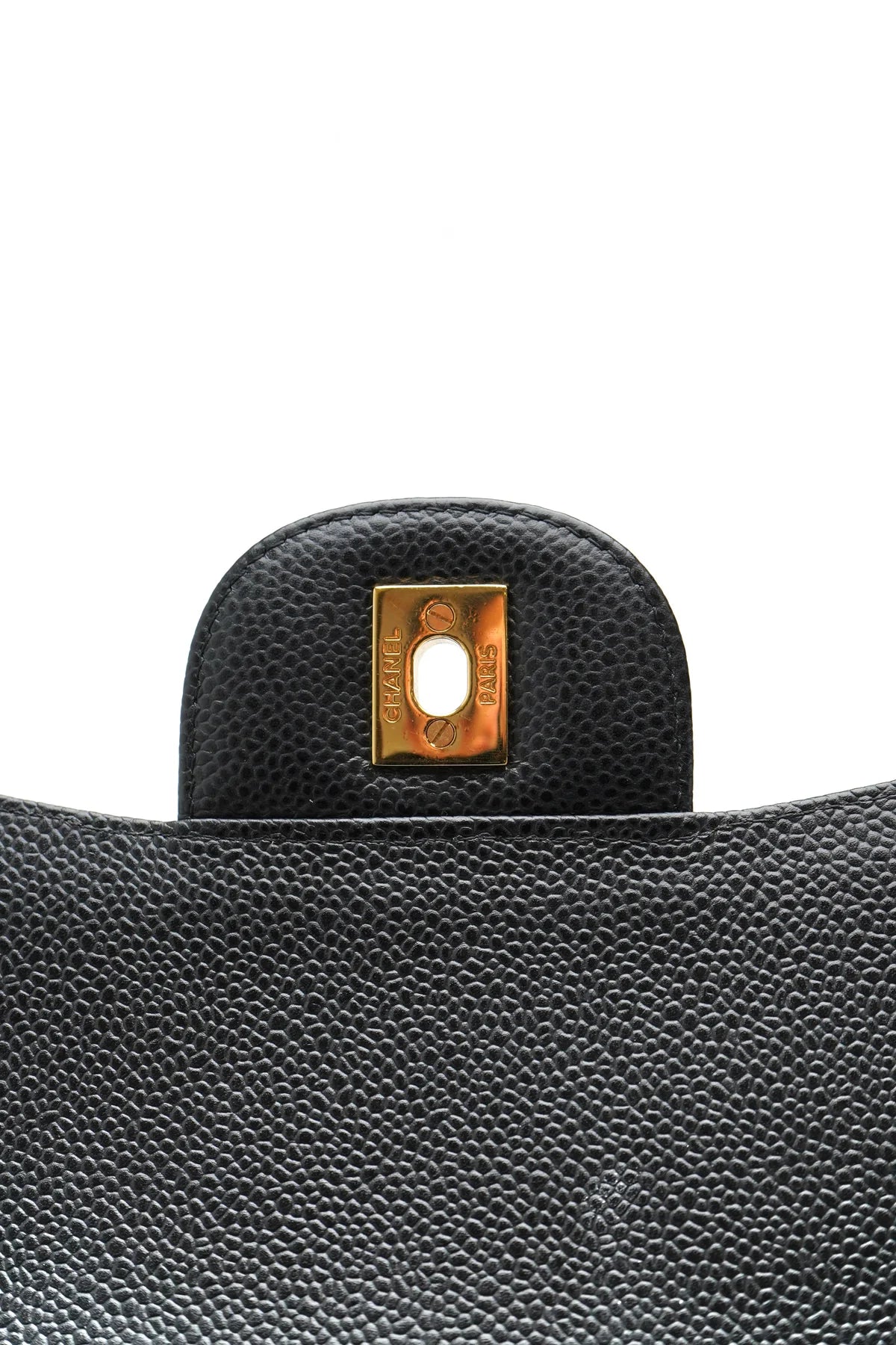 Chanel Caviar Quilted Jumbo Double Flap Black and gold