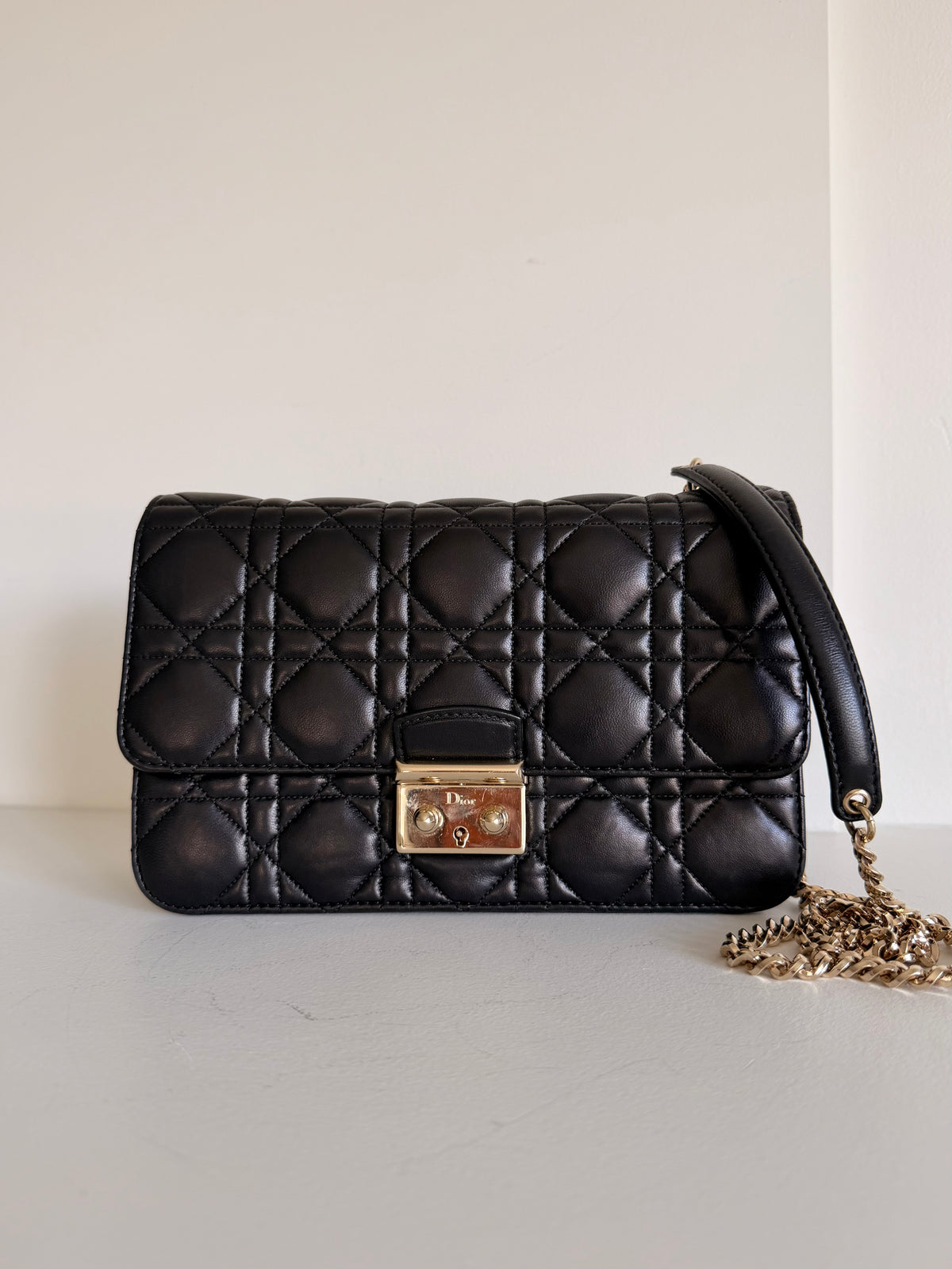 Christian Dior Black Lambskin Cannage Miss Dior Promenade Pouch