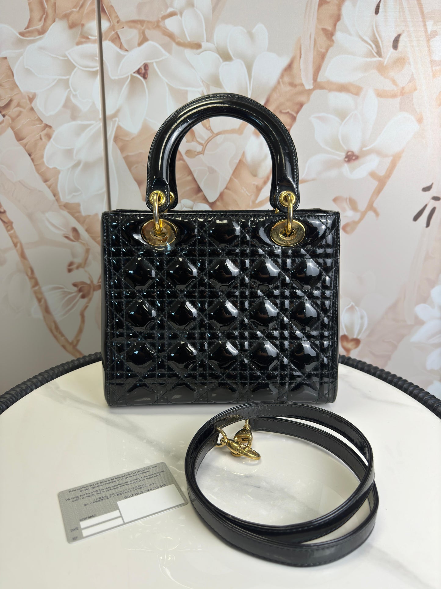 Christian Dior Patent Cannage Medium Lady Dior Black