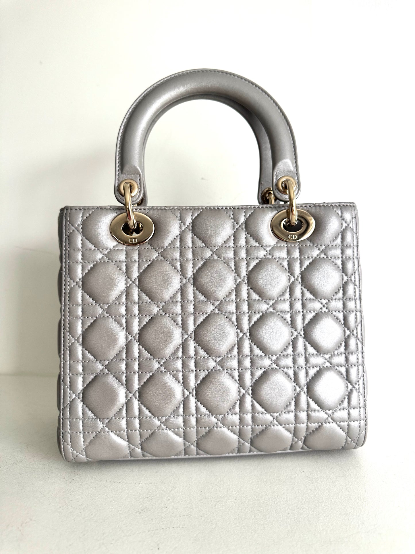 Christian Dior medium Lady, grey with signature Cannage stitching