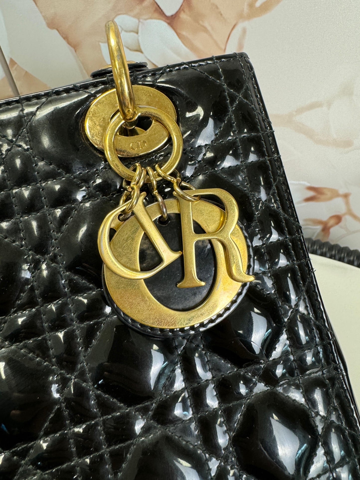 Christian Dior Patent Cannage Medium Lady Dior Black