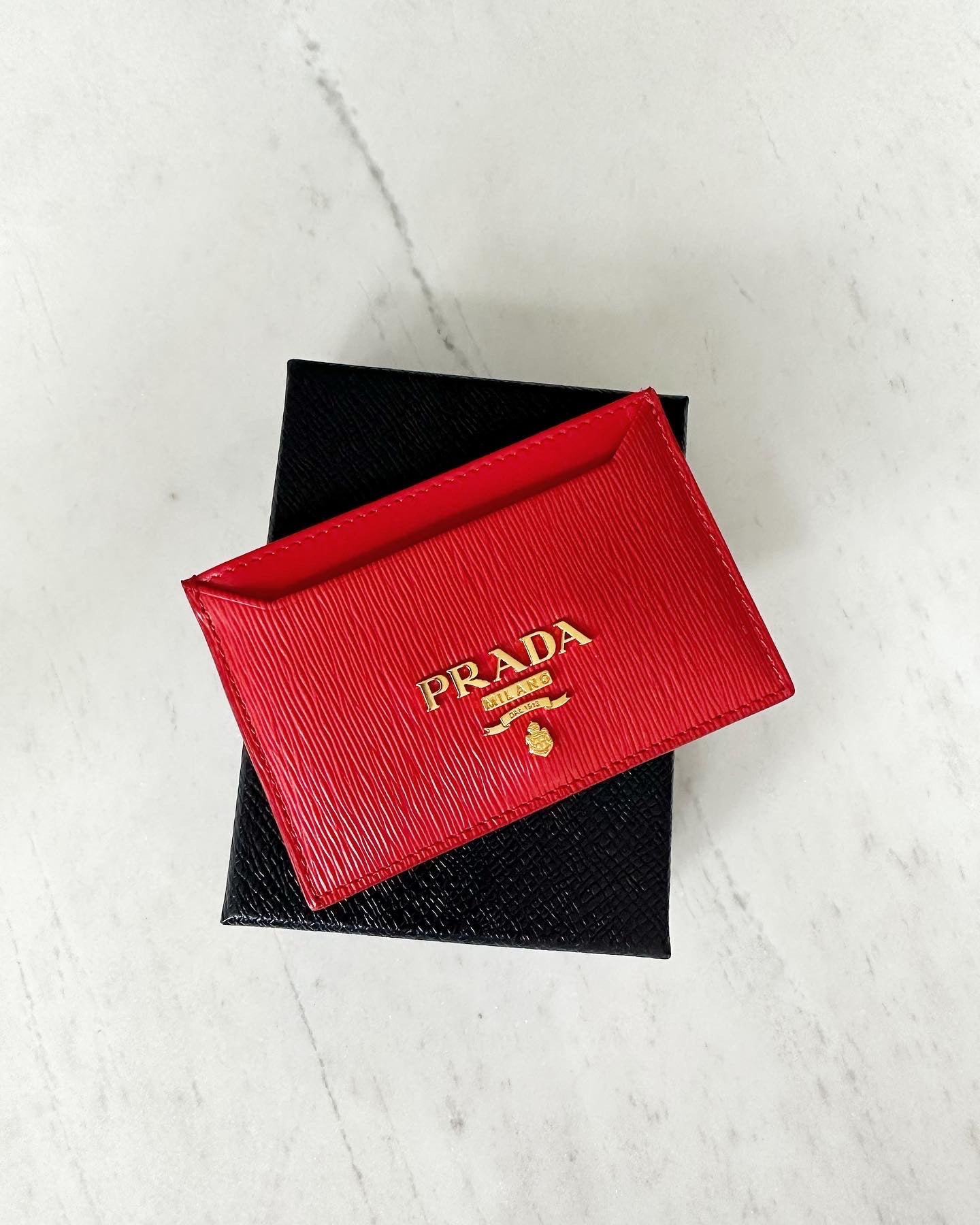 Prada red saffiano leather card holder