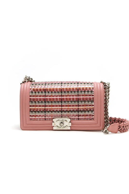 Chanel Boy Flap Bag Woven PVC with Lambskin Old Medium