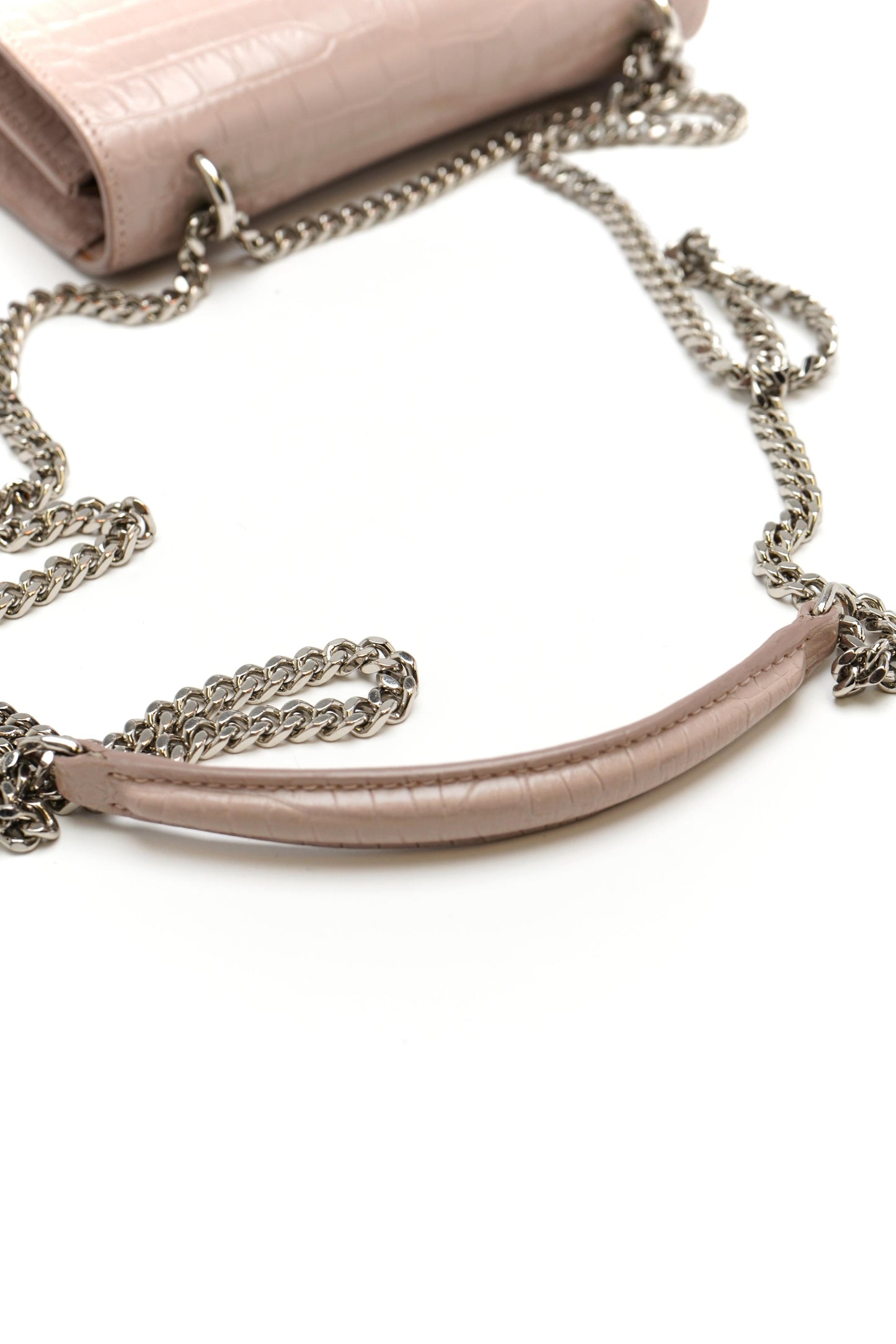 Saint Laurent Calfskin Crocodile Embossed Monogram Sunset Chain Wallet