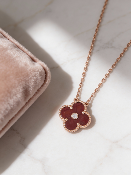 Van cleef and Arpels Vintage Alhambra Carnelian w/ Diamond Necklace