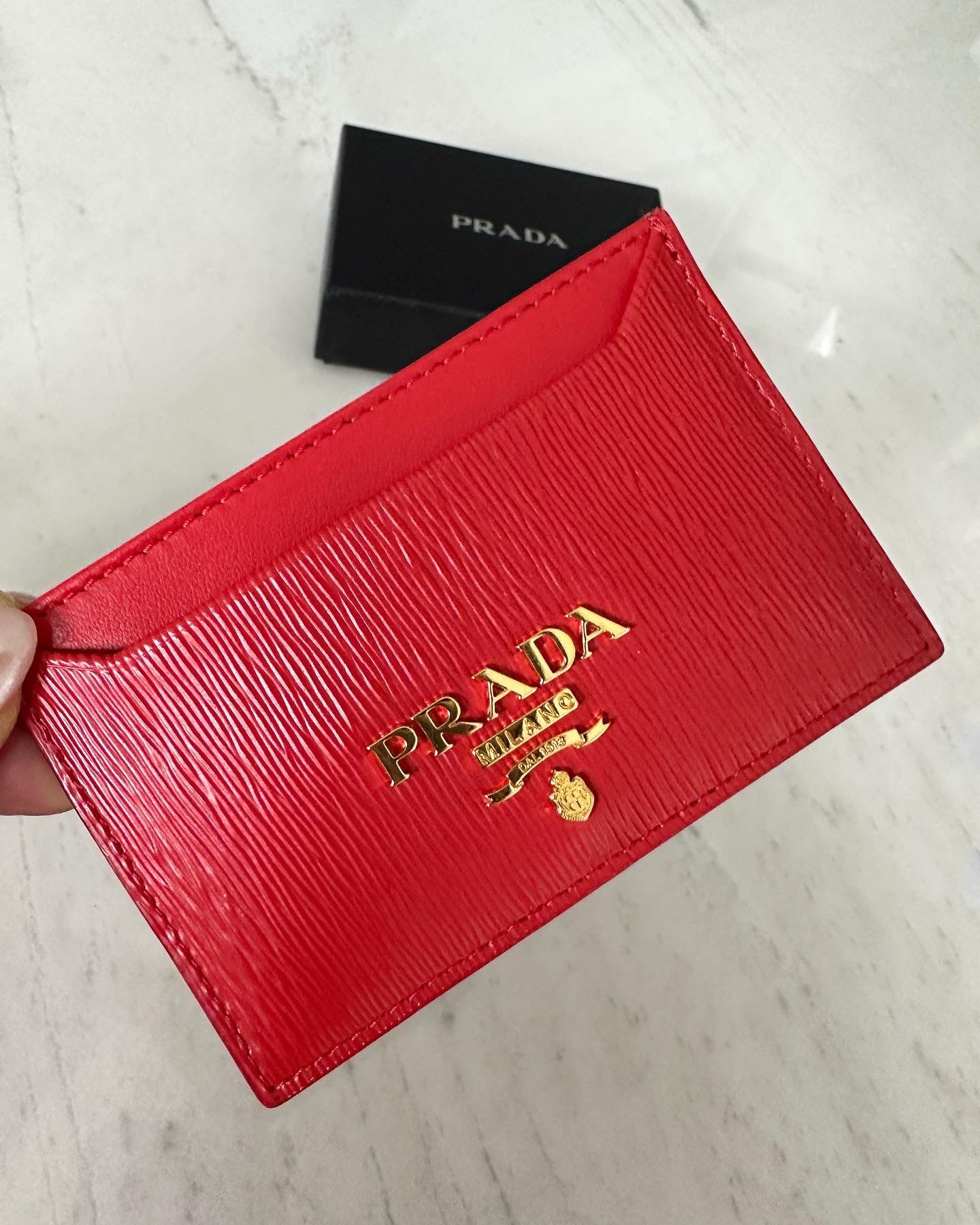 Prada red saffiano leather card holder