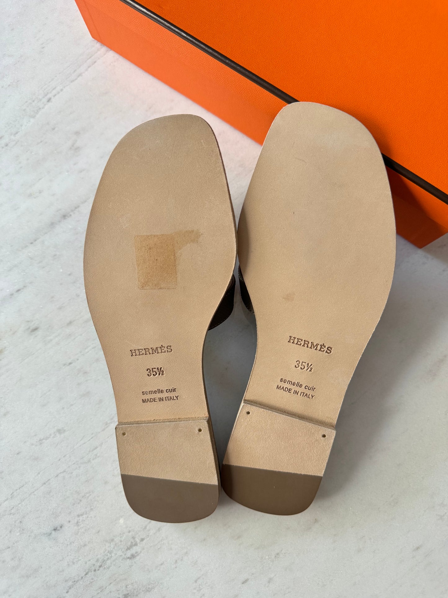 Hermes oran sandals, etoupe